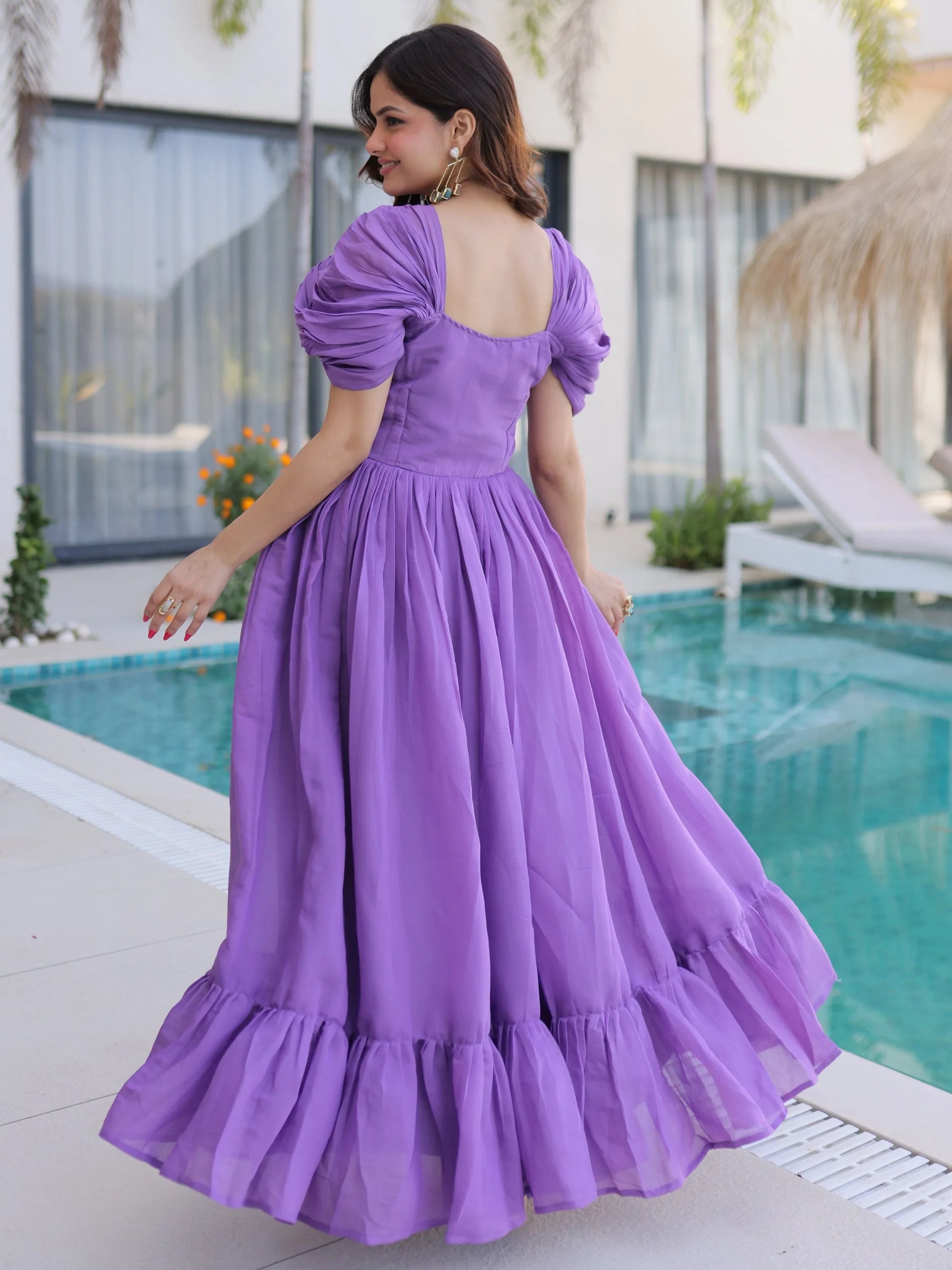 Purple Notable Bead Work Chanderi Festive Wear Dress