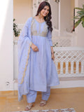 Sky Blue Awesome Bead Embroidered Chanderi Event Wear Salwar Kameez