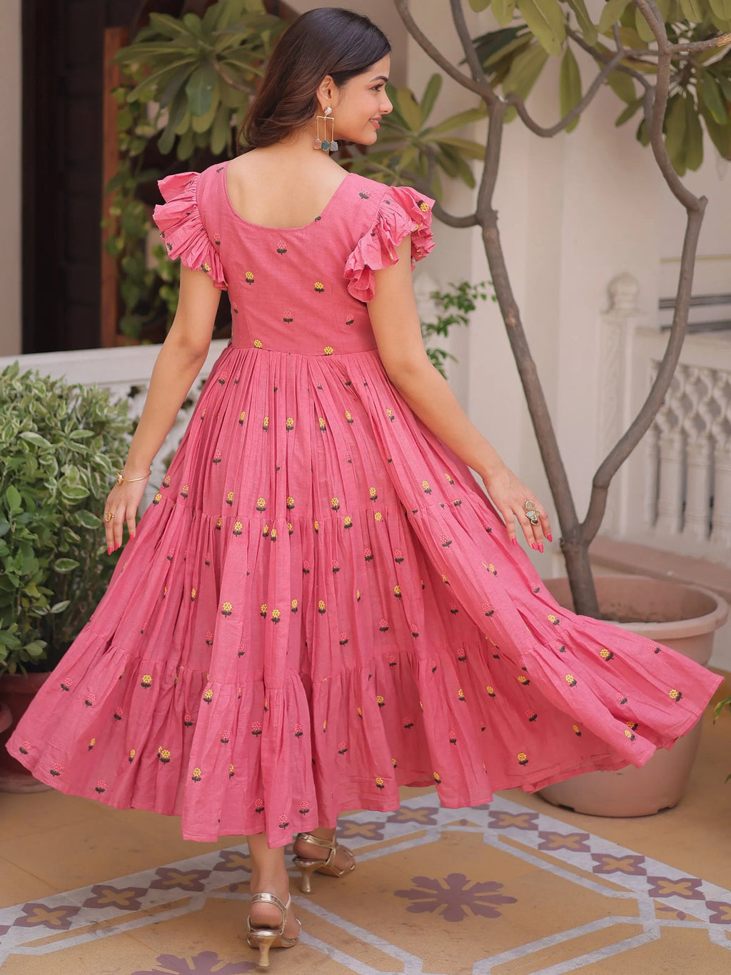 Pink Incredible Embroidered Cotton Daily Wear Dress