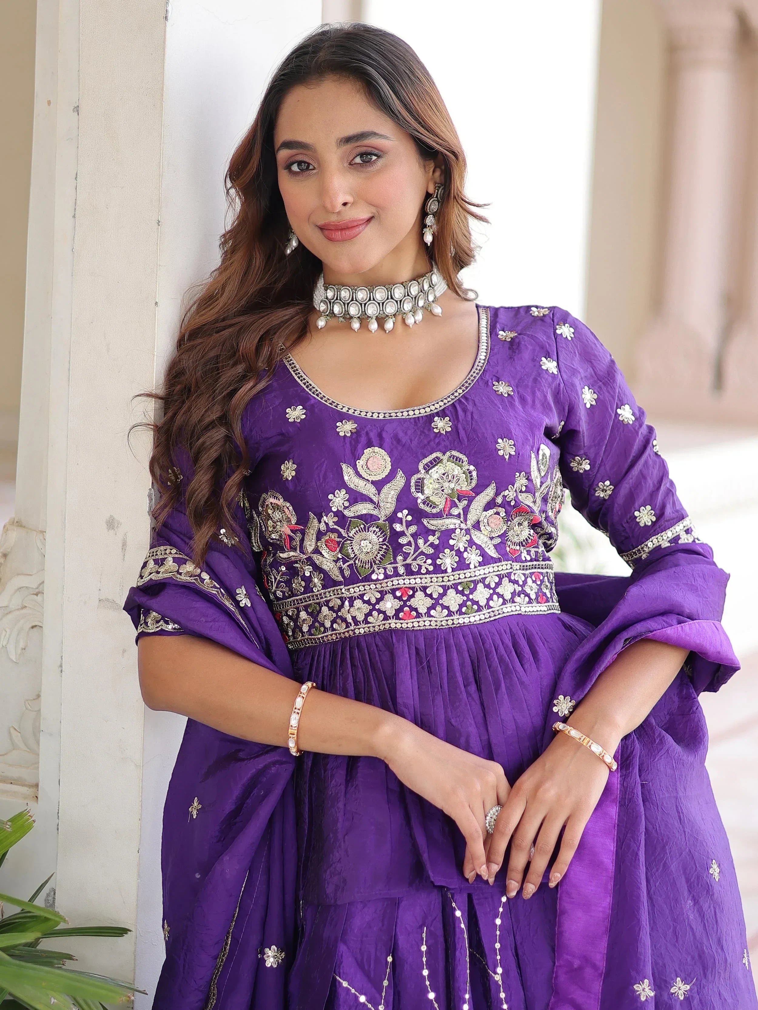 Amazing Purple Sequins Organza Festive Wear Lehenga With Peplum Top