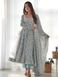 Off White Charming Off-Digital Printed Chiffon Event Wear Anarkali Suit