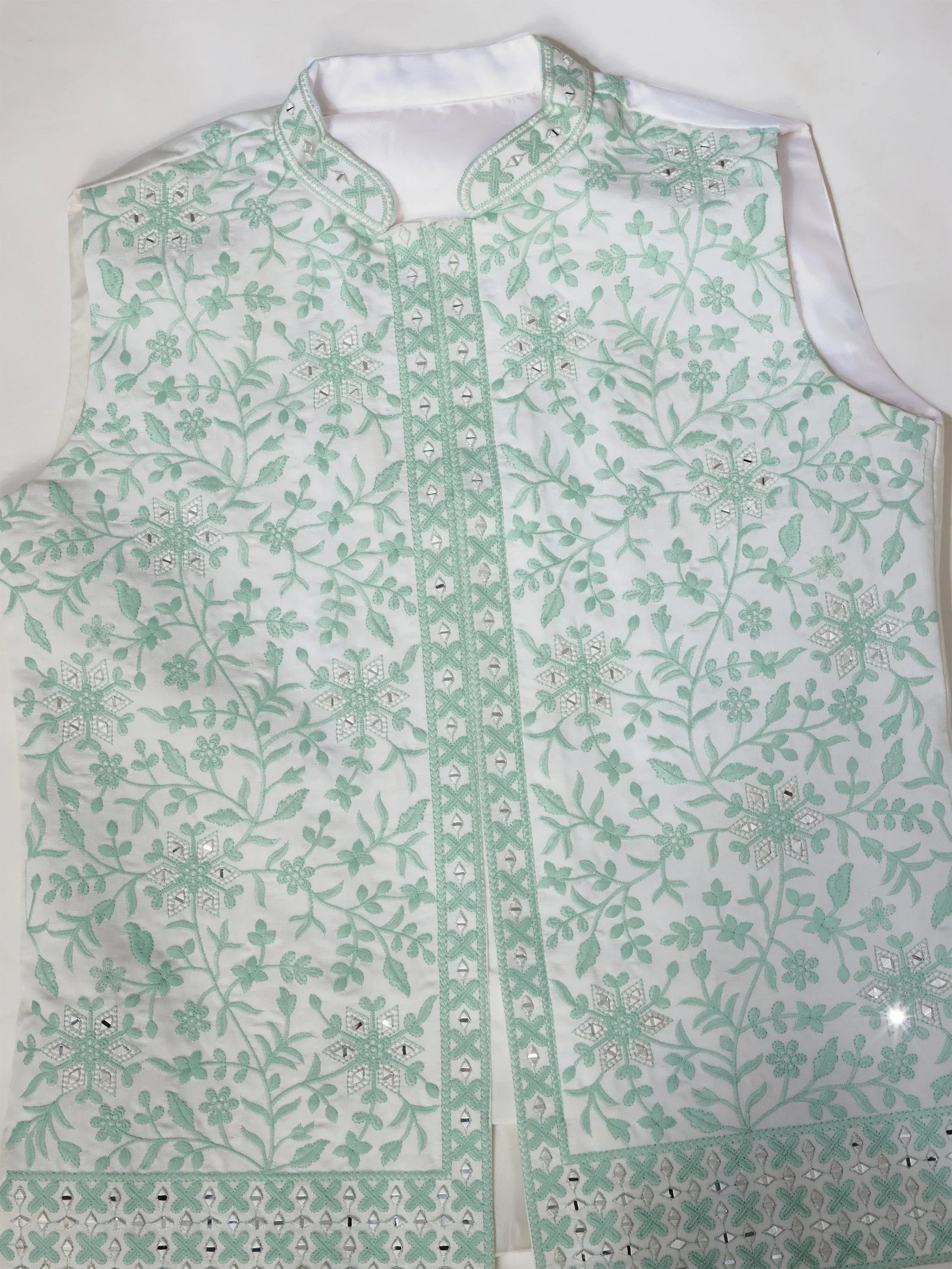 Charming White Thread Work Silk Function Wear Men Kurta With Pant And Jacket