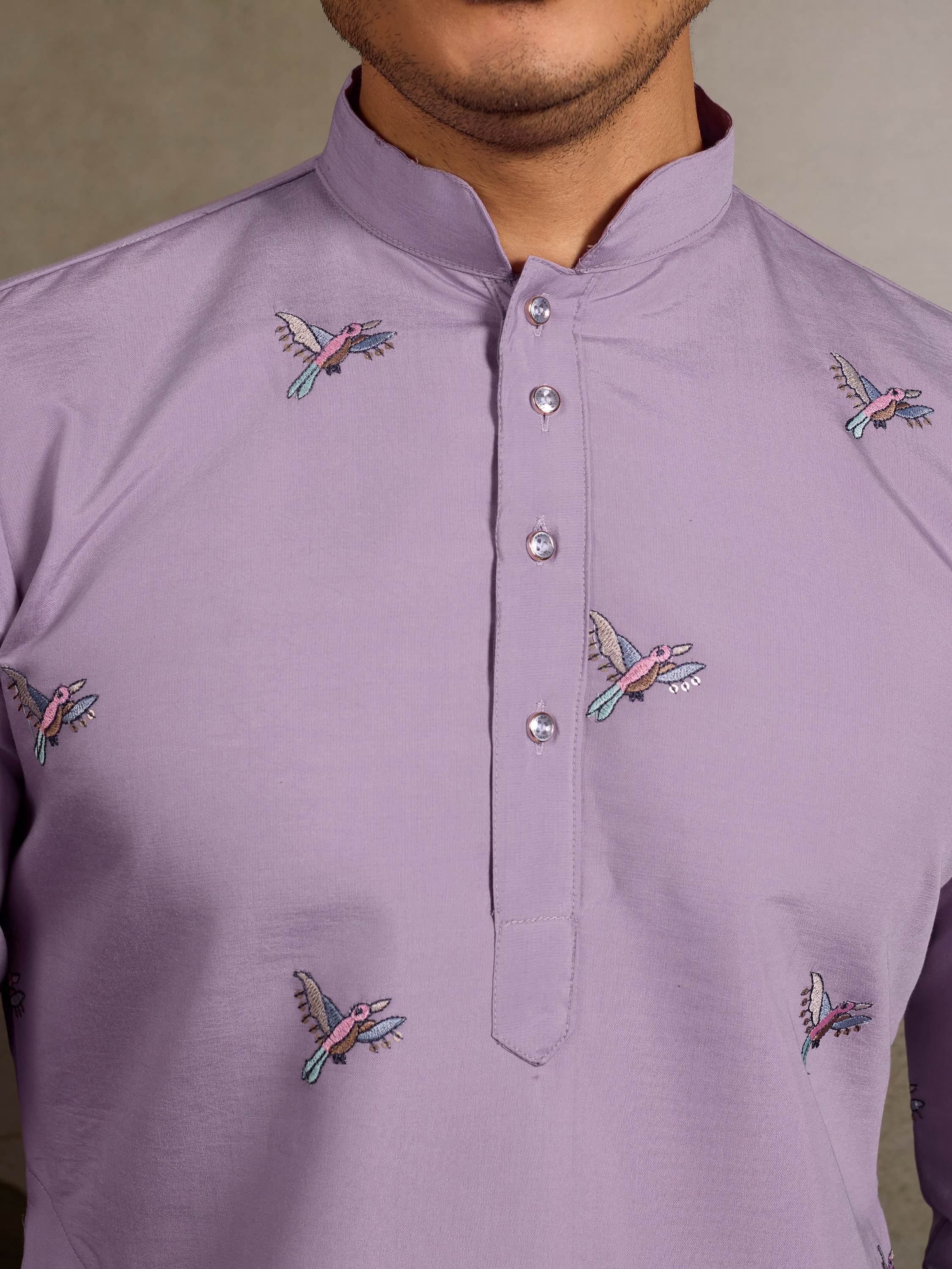 Outstanding Lavender Sequins Viscose Function Wear Men Kurta