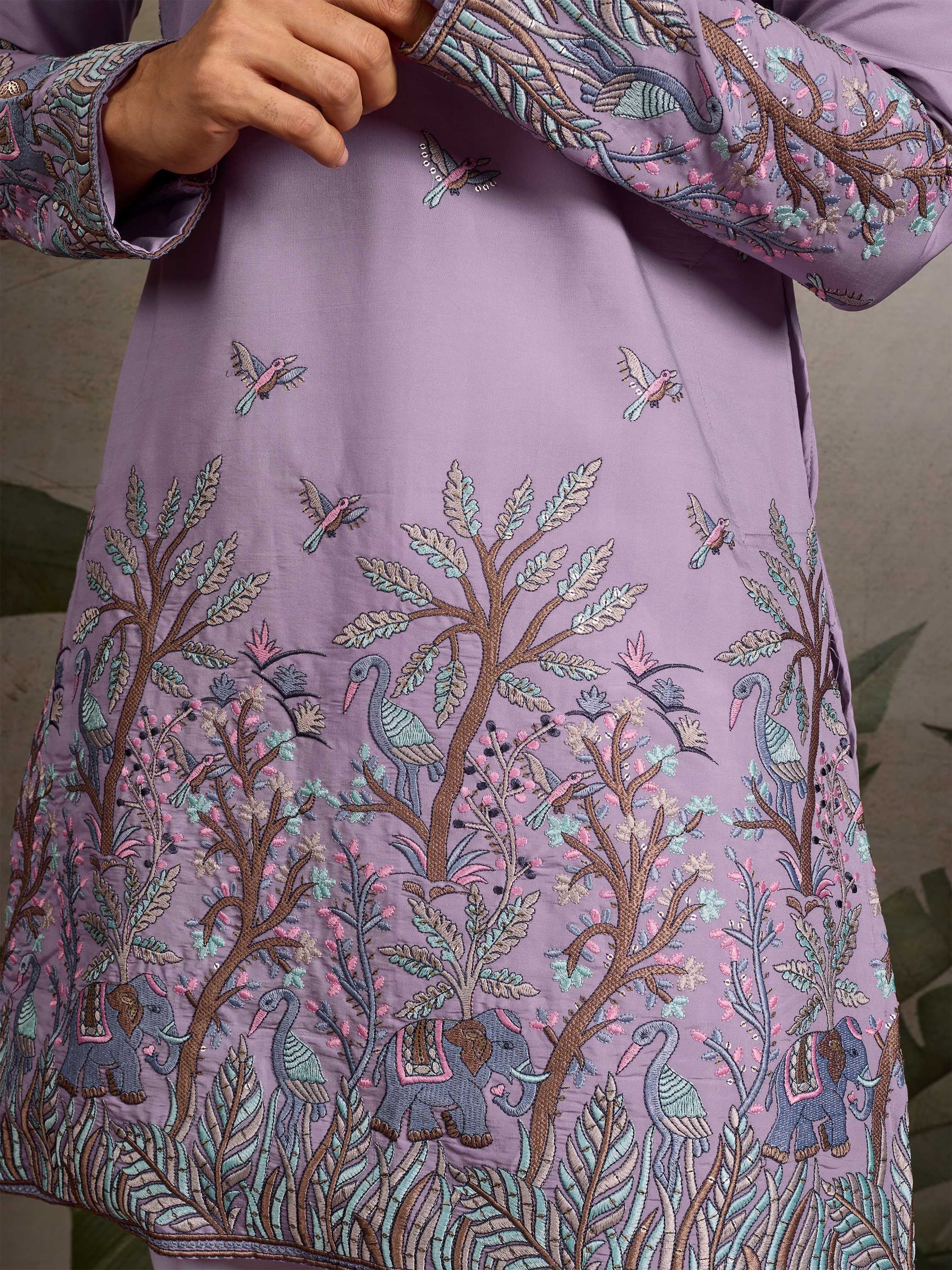 Outstanding Lavender Sequins Viscose Function Wear Men Kurta