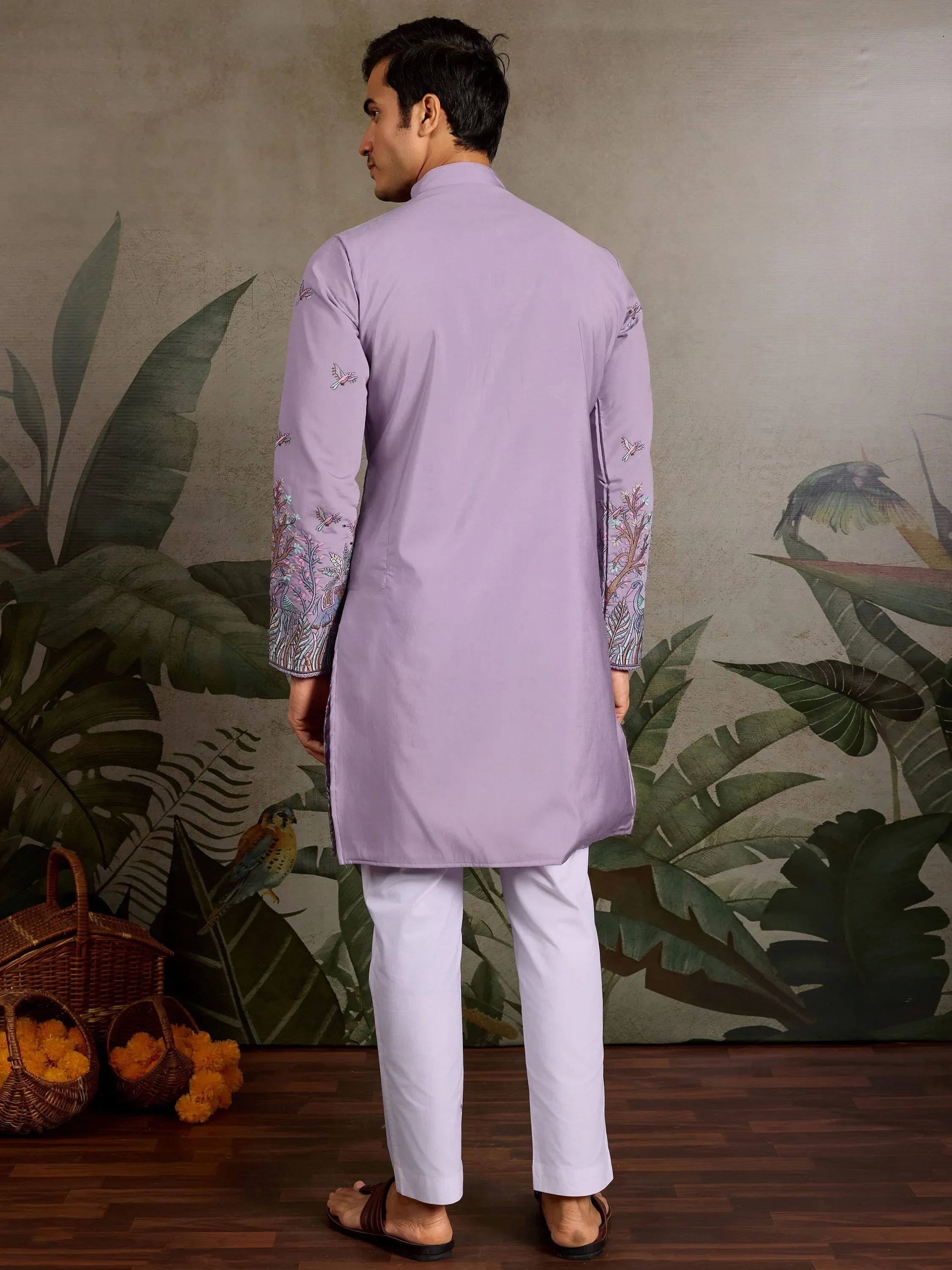 Outstanding Lavender Sequins Viscose Function Wear Men Kurta
