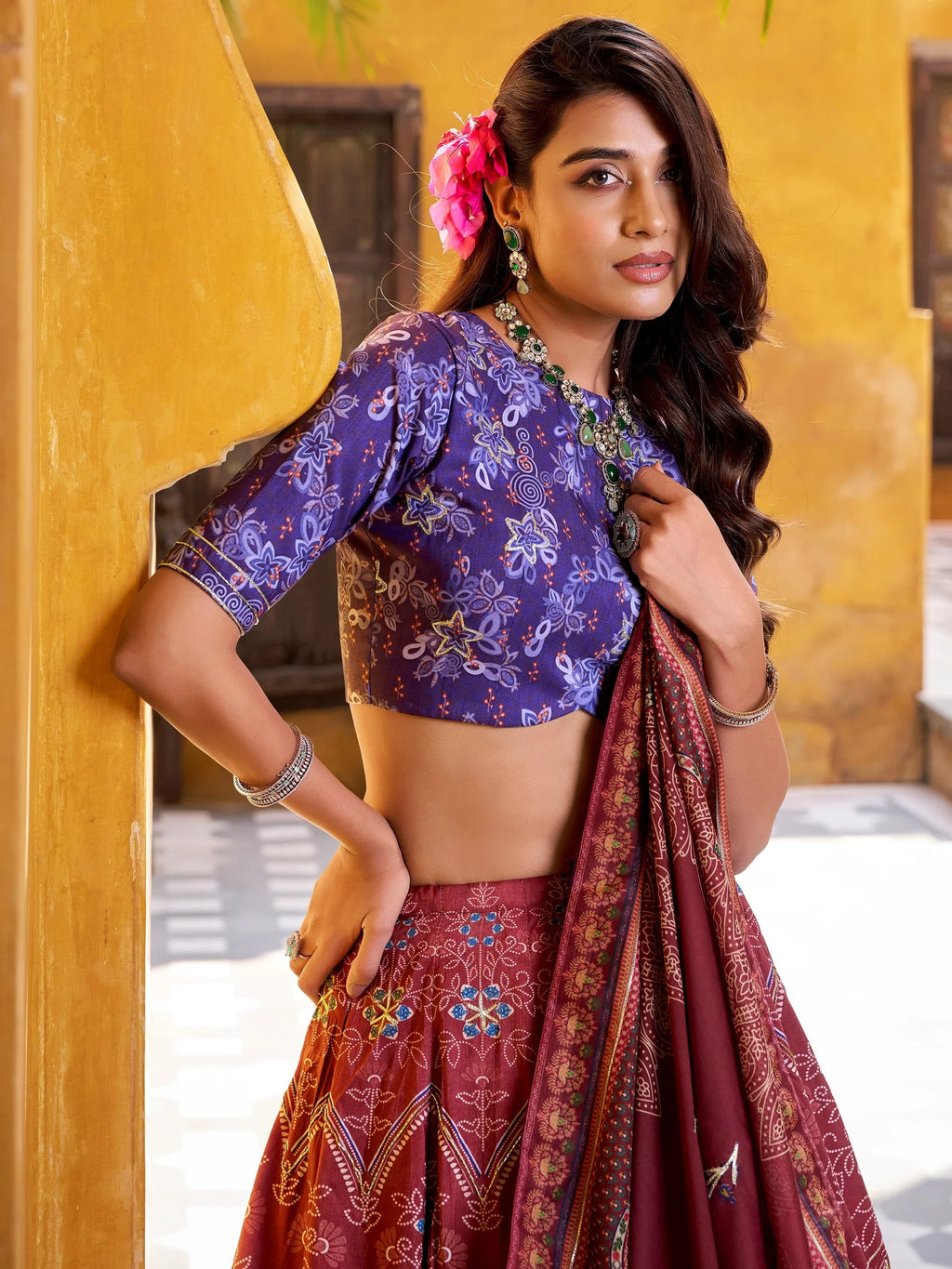 Maroon Stunning Digital Printed Silk Traditional Lehenga Choli