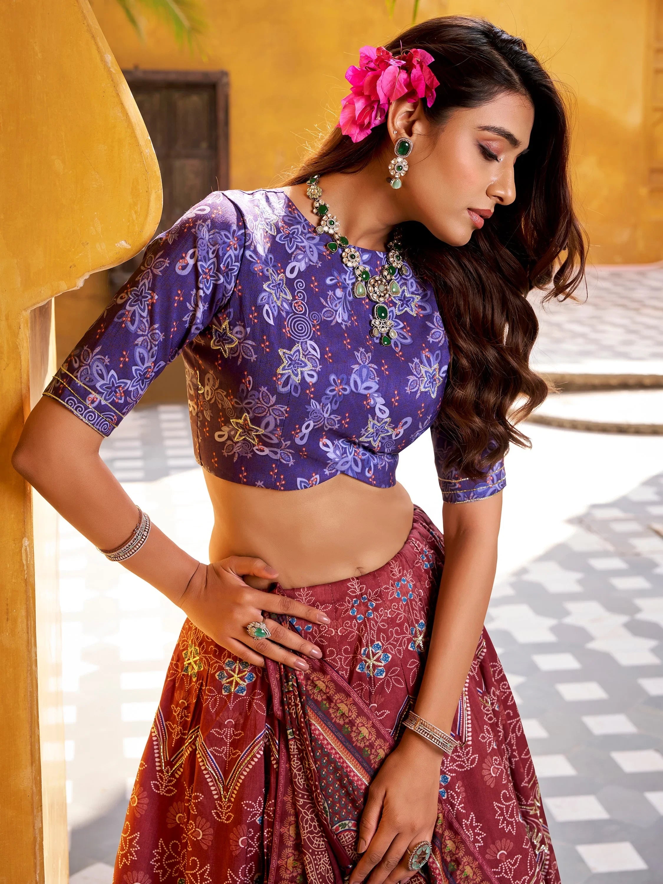 Maroon Stunning Digital Printed Silk Traditional Lehenga Choli