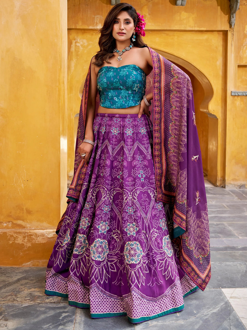 Purple Stunning Digital Printed Silk Traditional Lehenga Choli