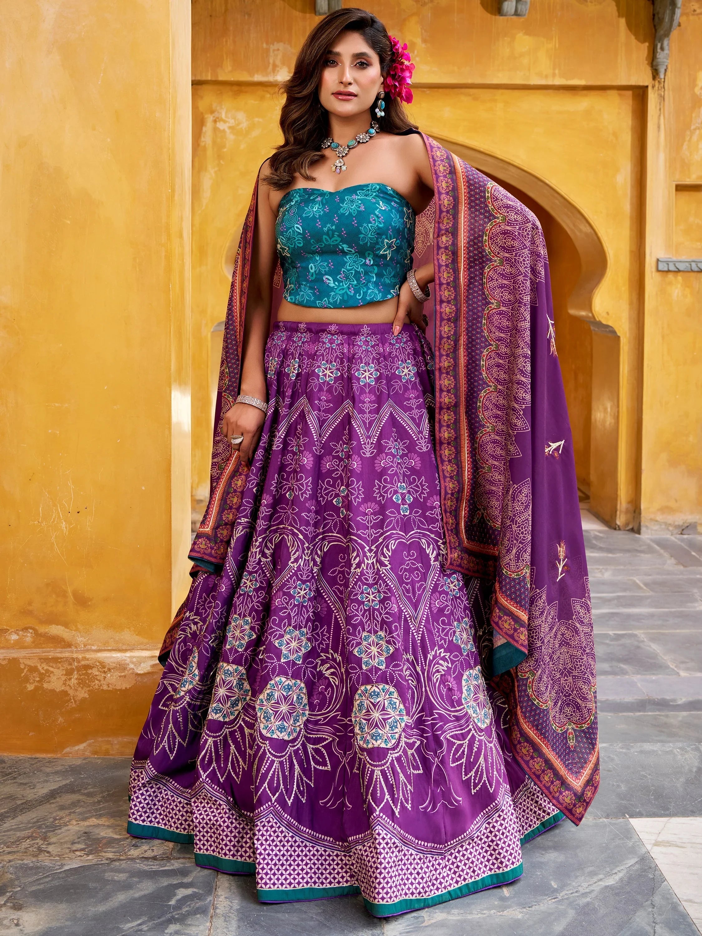 Purple Stunning Digital Printed Silk Traditional Lehenga Choli