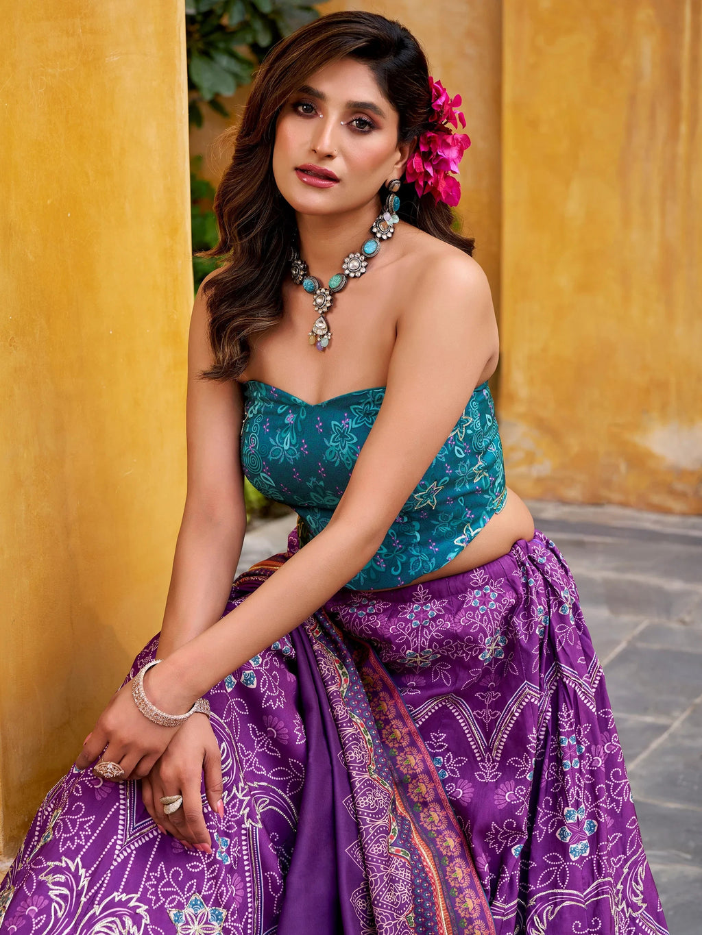 Purple Stunning Digital Printed Silk Traditional Lehenga Choli