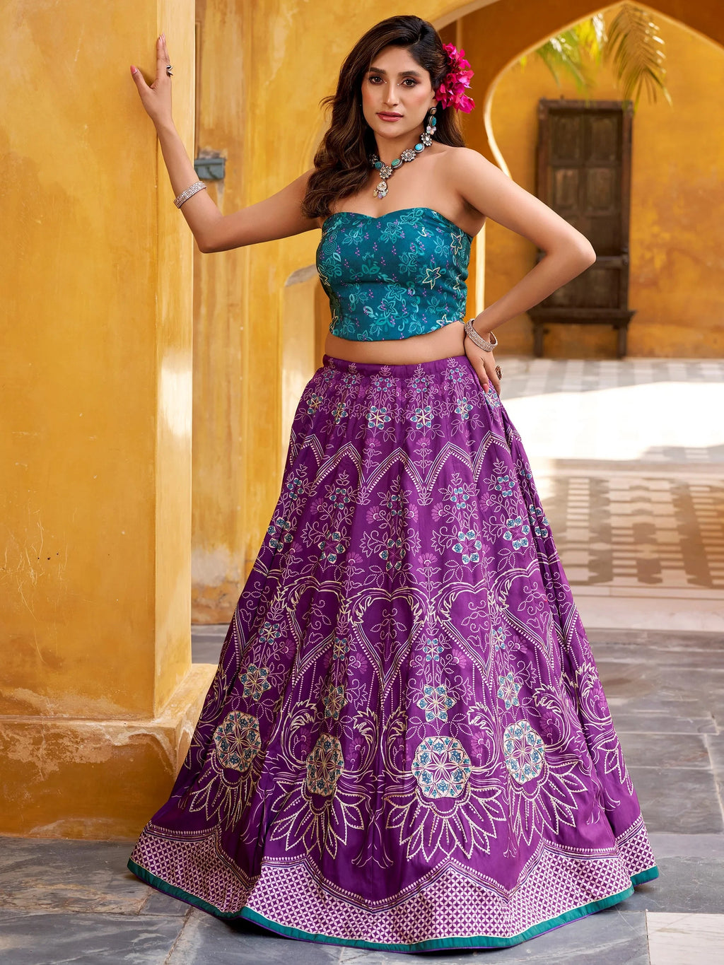 Purple Stunning Digital Printed Silk Traditional Lehenga Choli