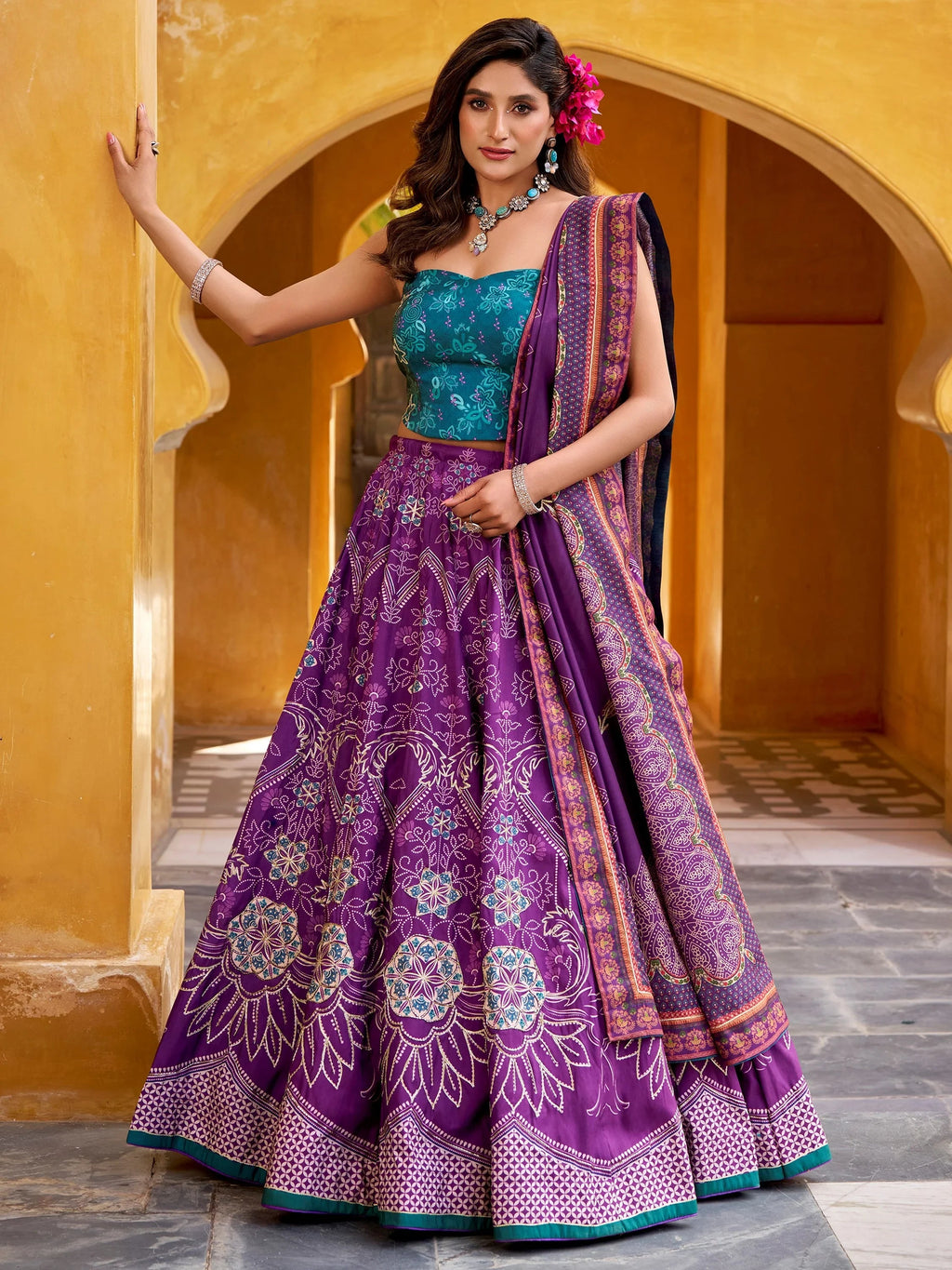 Purple Stunning Digital Printed Silk Traditional Lehenga Choli