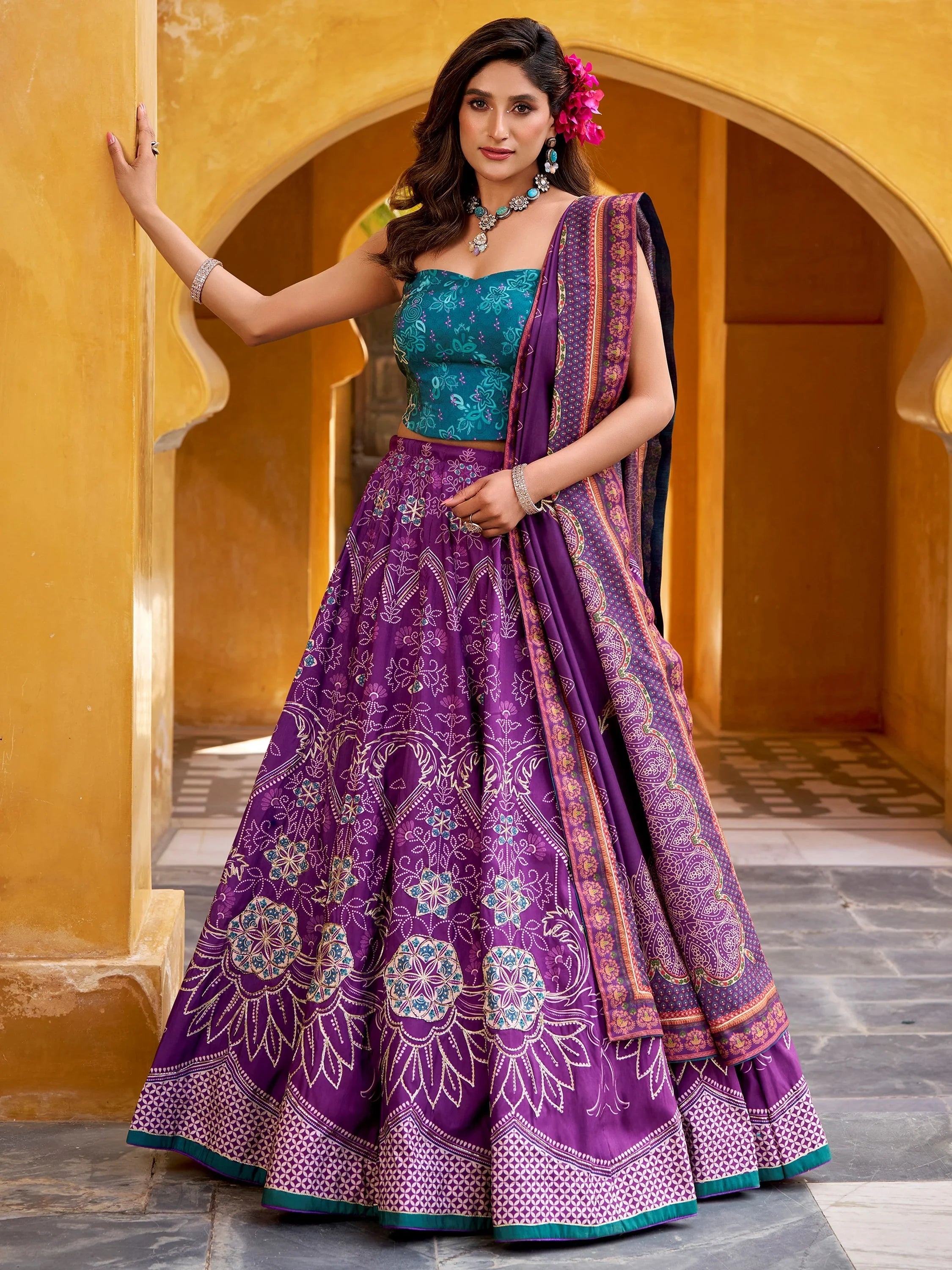 Purple Stunning Digital Printed Silk Traditional Lehenga Choli