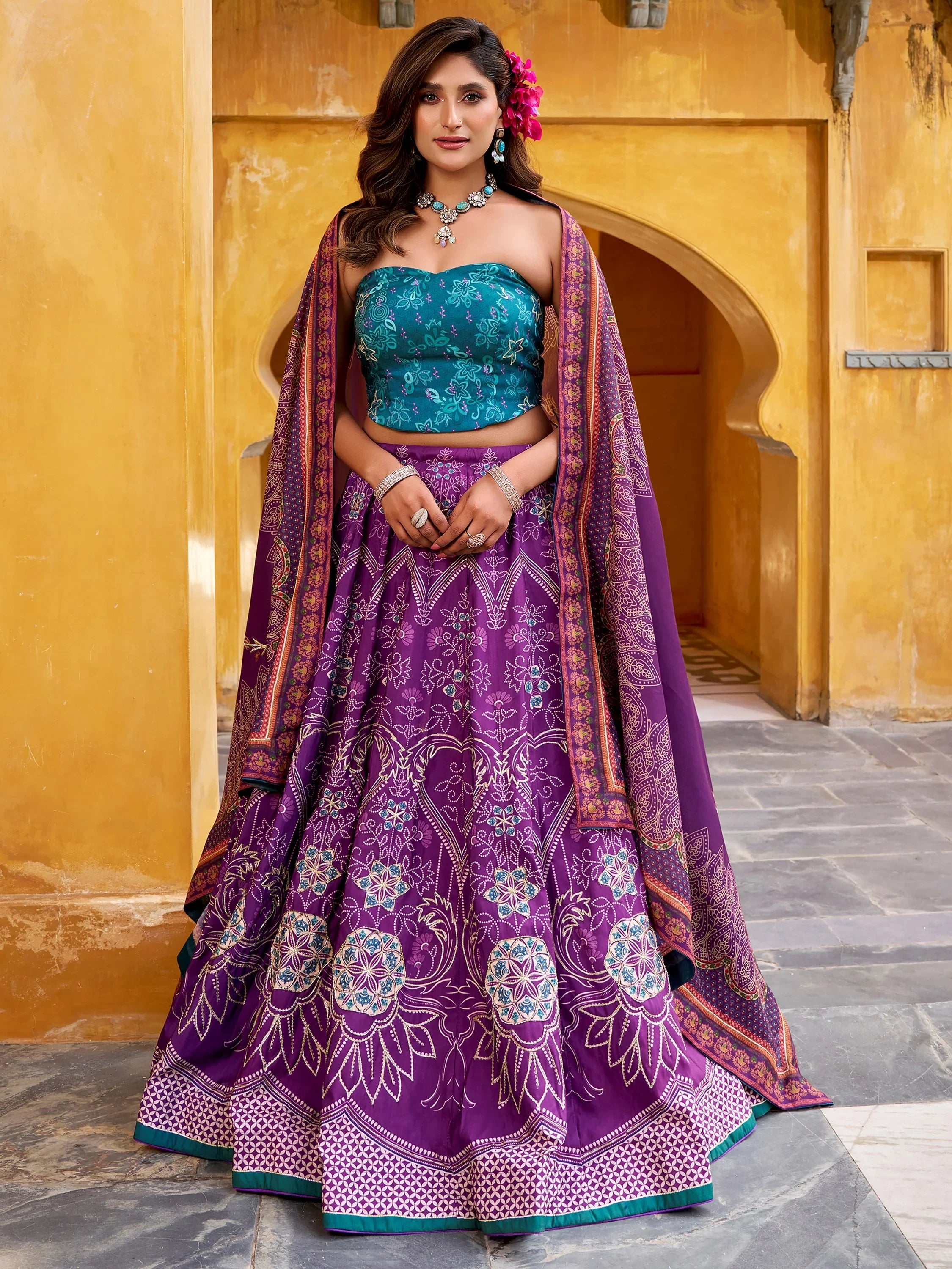 Purple Stunning Digital Printed Silk Traditional Lehenga Choli