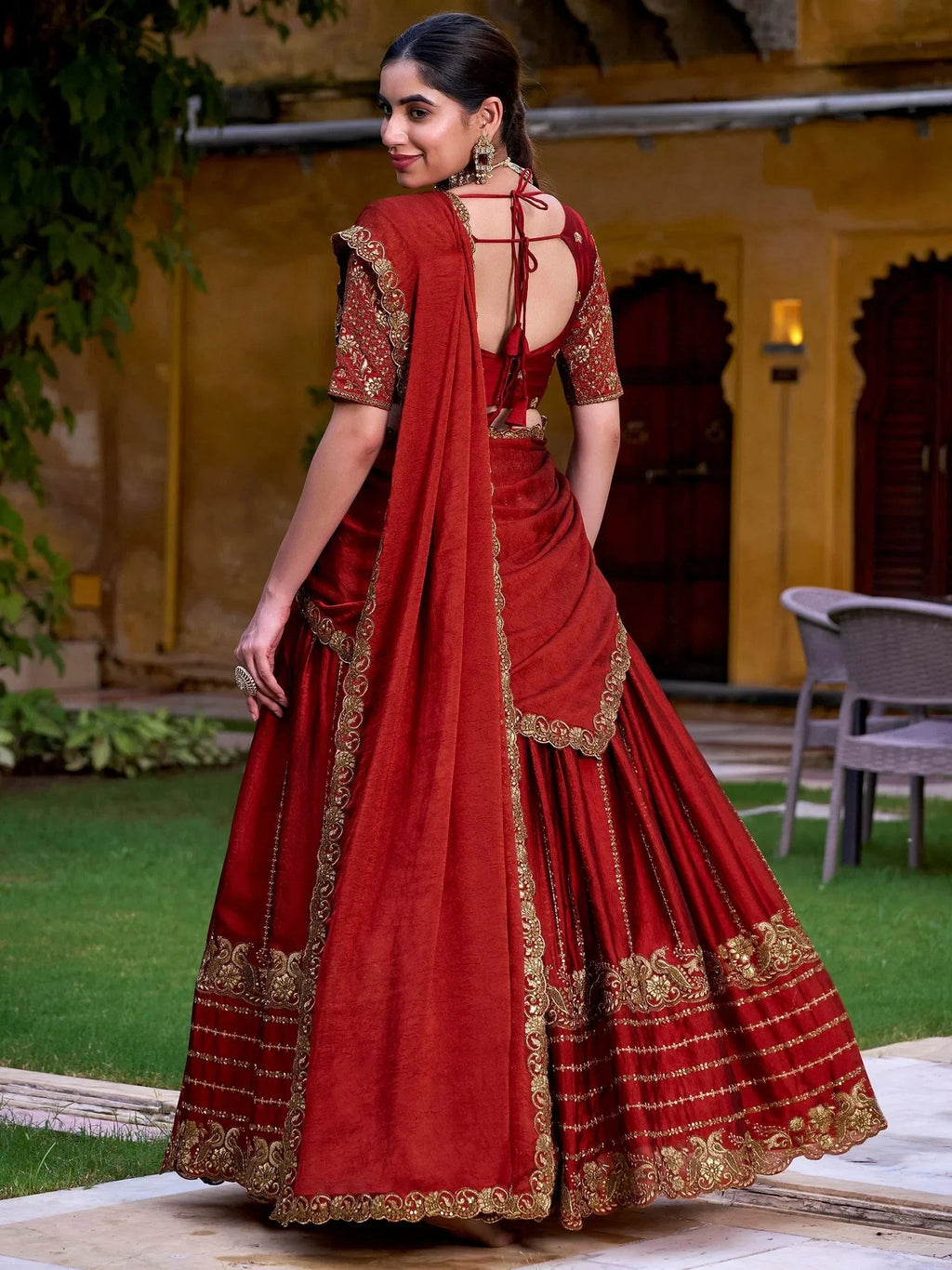 Excellent Red Sequins Silk Wedding Lehenga Choli With Dupatta