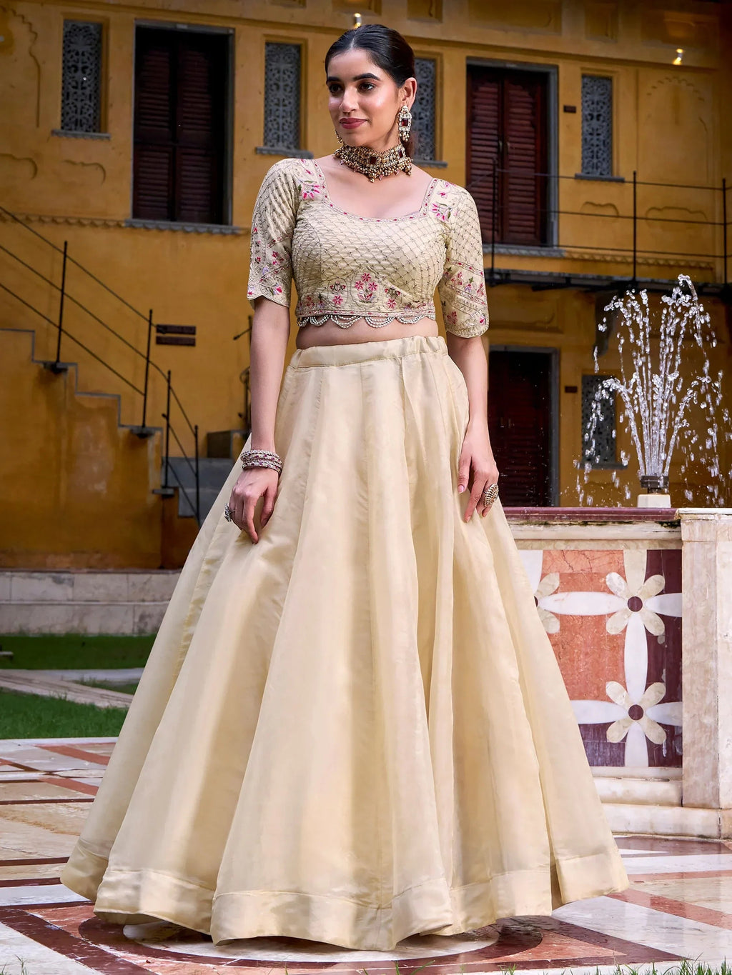 Enchanting Off-White Silk Wedding Wear Lehenga With Sequins Choli