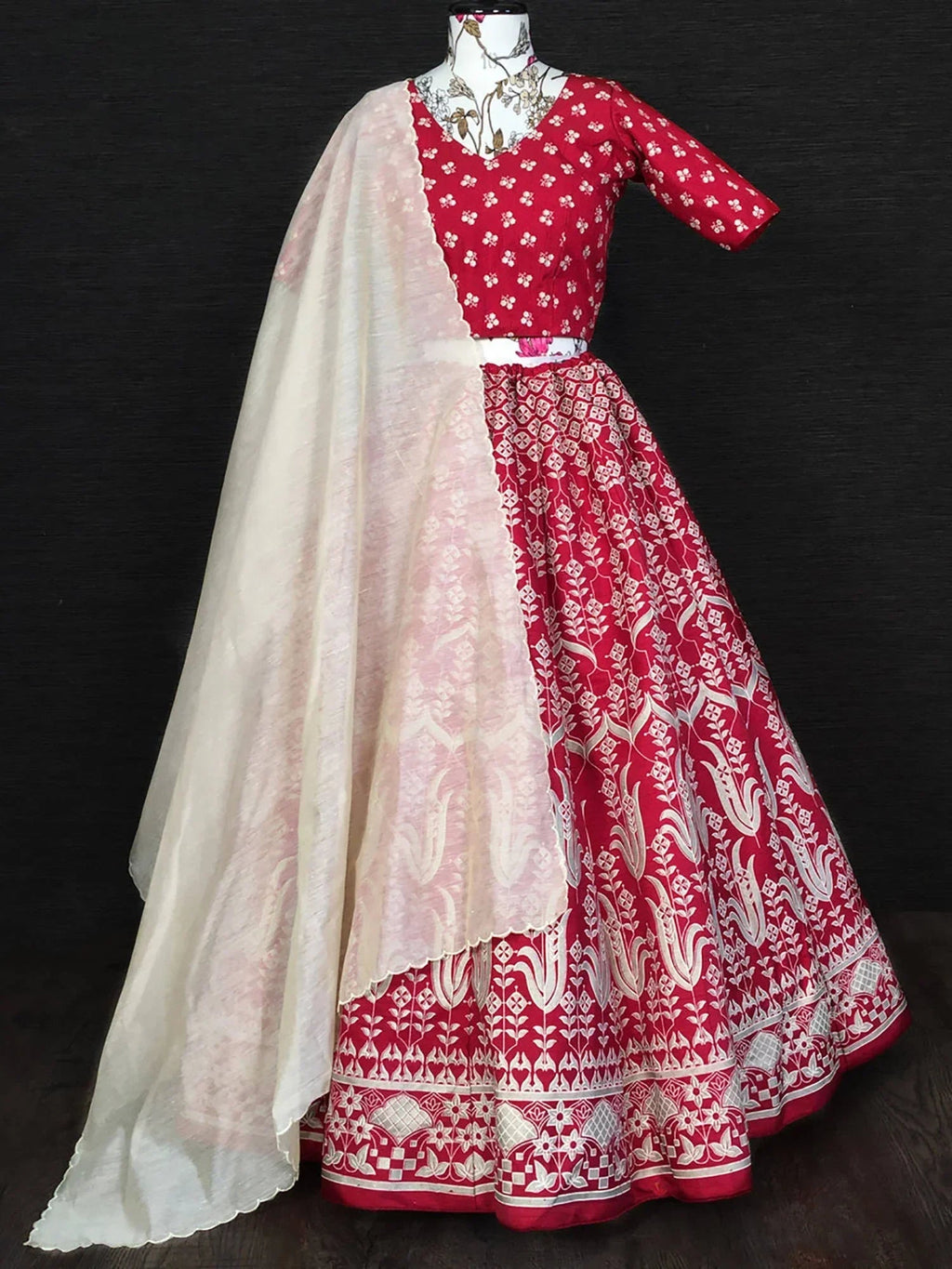 Red Charming Digital Printed Silk Festival Wear Lehenga Choli