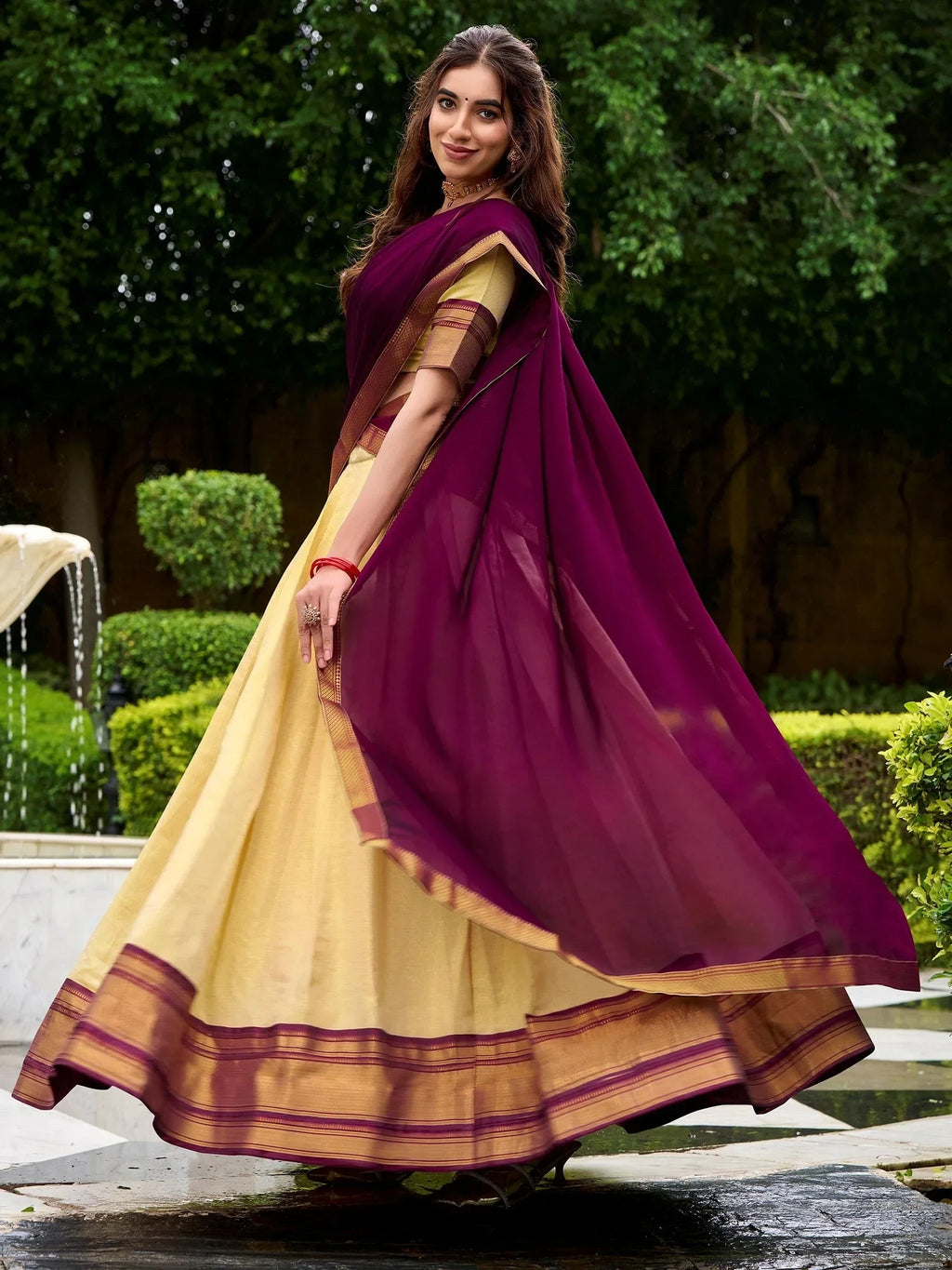 Beige Captivating Zari Weaving Jacquard Silk Lehenga Choli