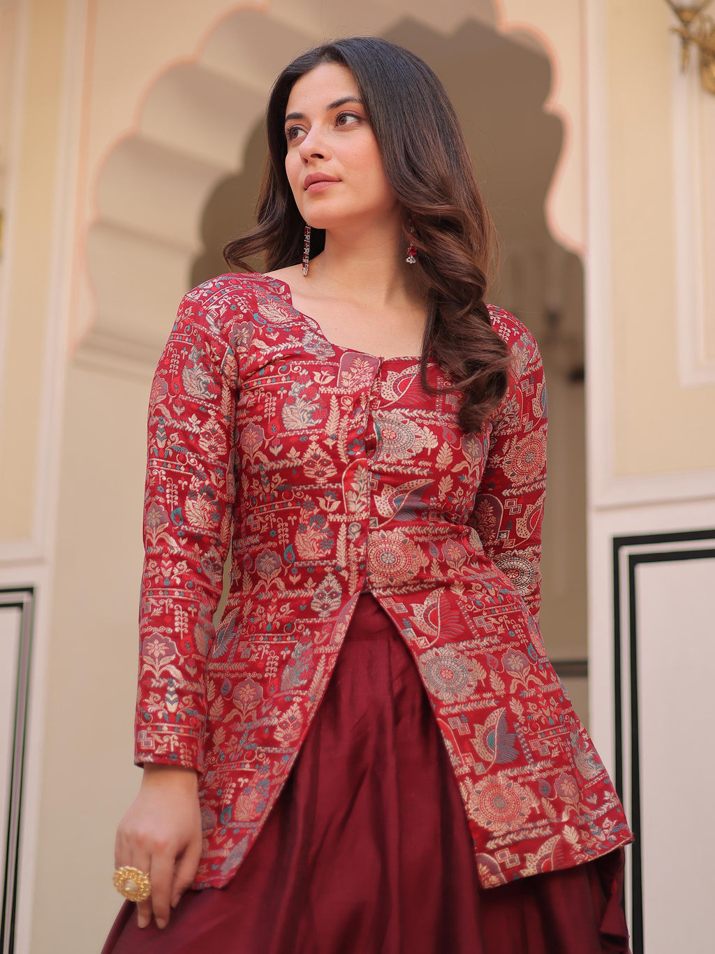 Maroon Adorable Silk Zari Weaving Bridesmaids Lehenga With Jacket