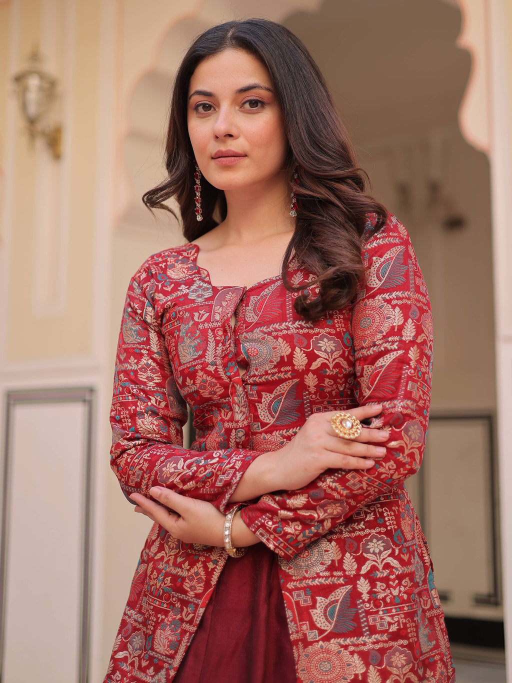 Maroon Adorable Silk Zari Weaving Bridesmaids Lehenga With Jacket