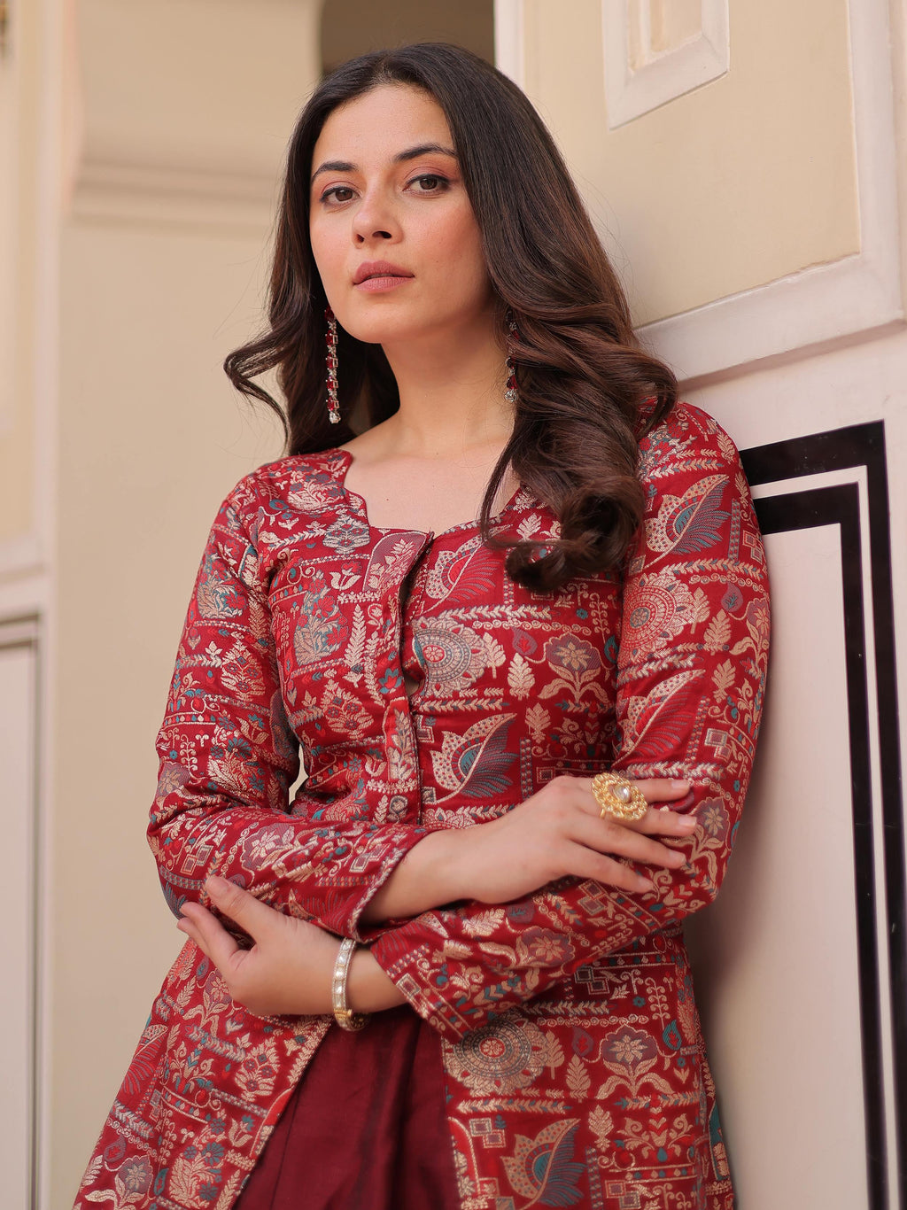 Maroon Adorable Silk Zari Weaving Bridesmaids Lehenga With Jacket