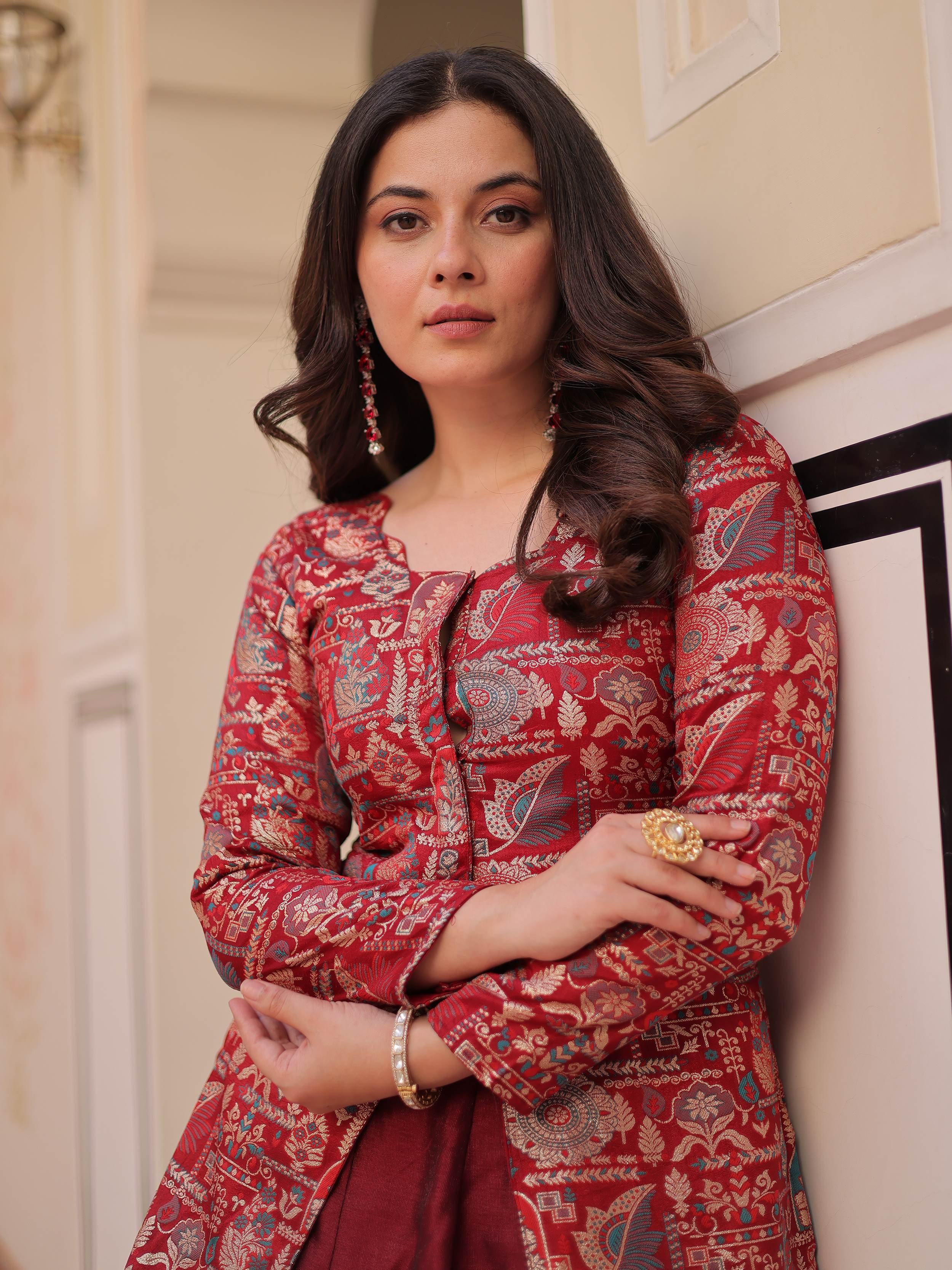 Maroon Adorable Silk Zari Weaving Bridesmaids Lehenga With Jacket