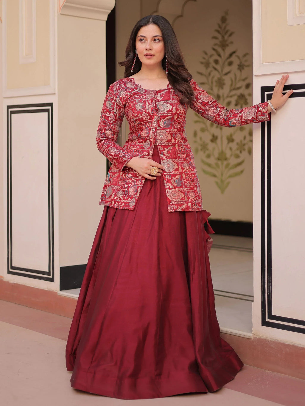 Maroon Adorable Silk Zari Weaving Bridesmaids Lehenga With Jacket