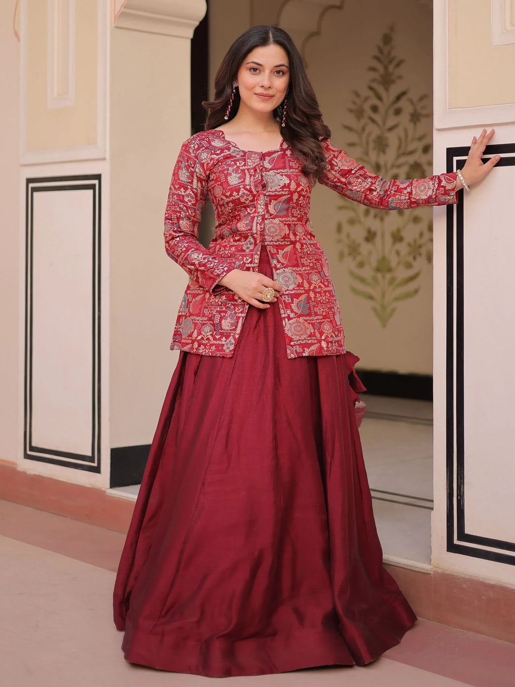 Maroon Adorable Silk Zari Weaving Bridesmaids Lehenga With Jacket