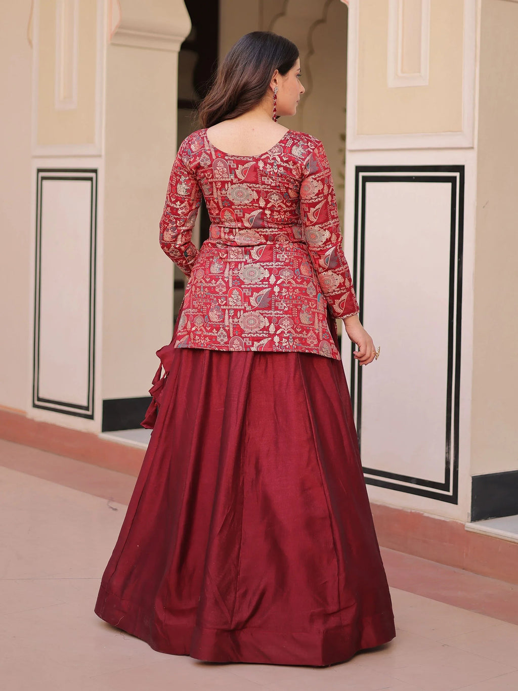 Maroon Adorable Silk Zari Weaving Bridesmaids Lehenga With Jacket