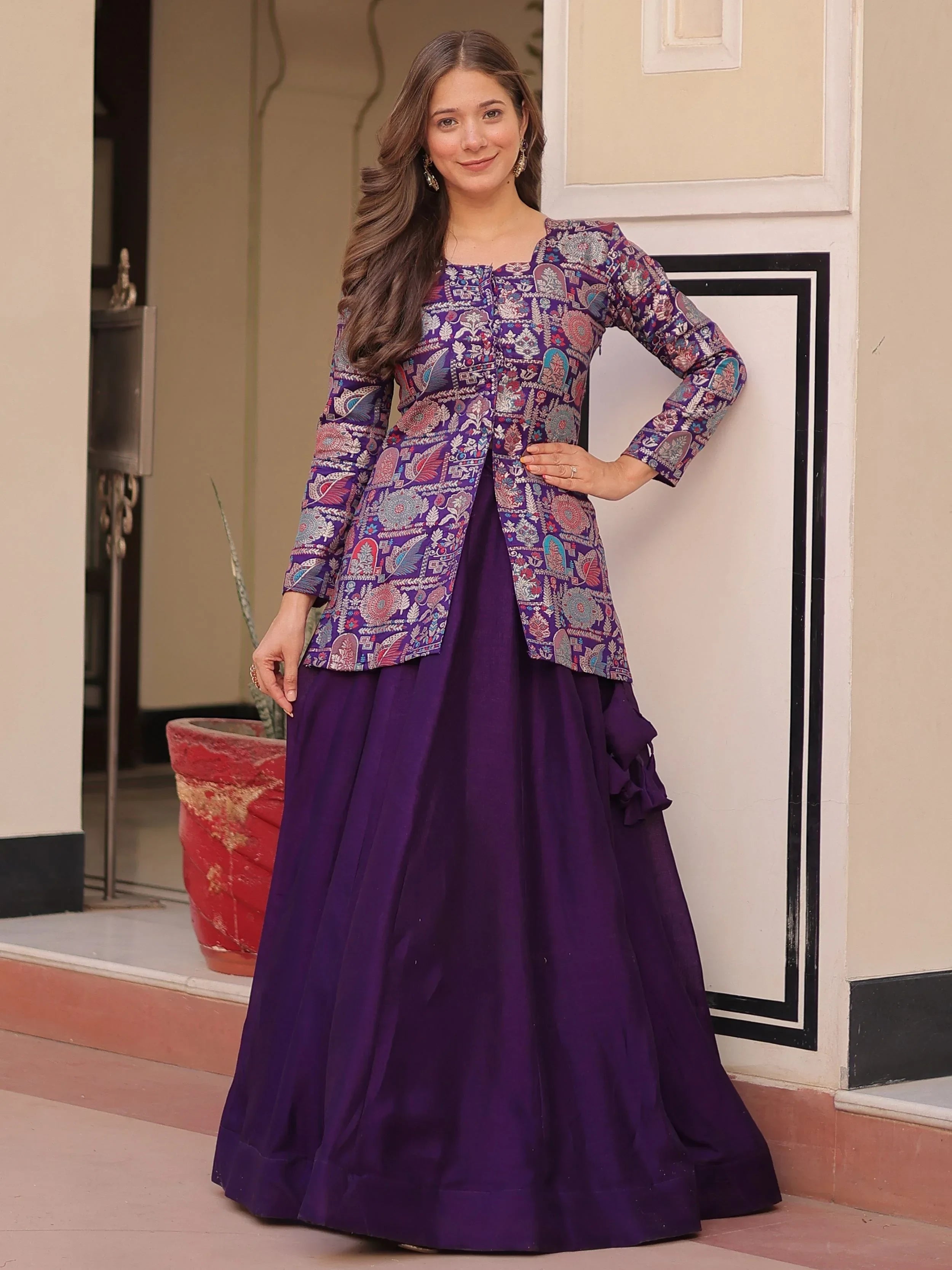 Purple Adorable Silk Zari Weaving Bridesmaids Lehenga With Jacket