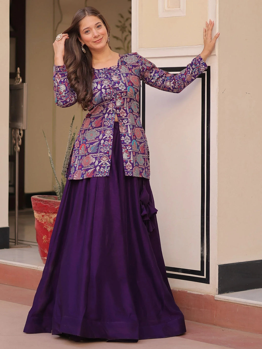 Purple Adorable Silk Zari Weaving Bridesmaids Lehenga With Jacket