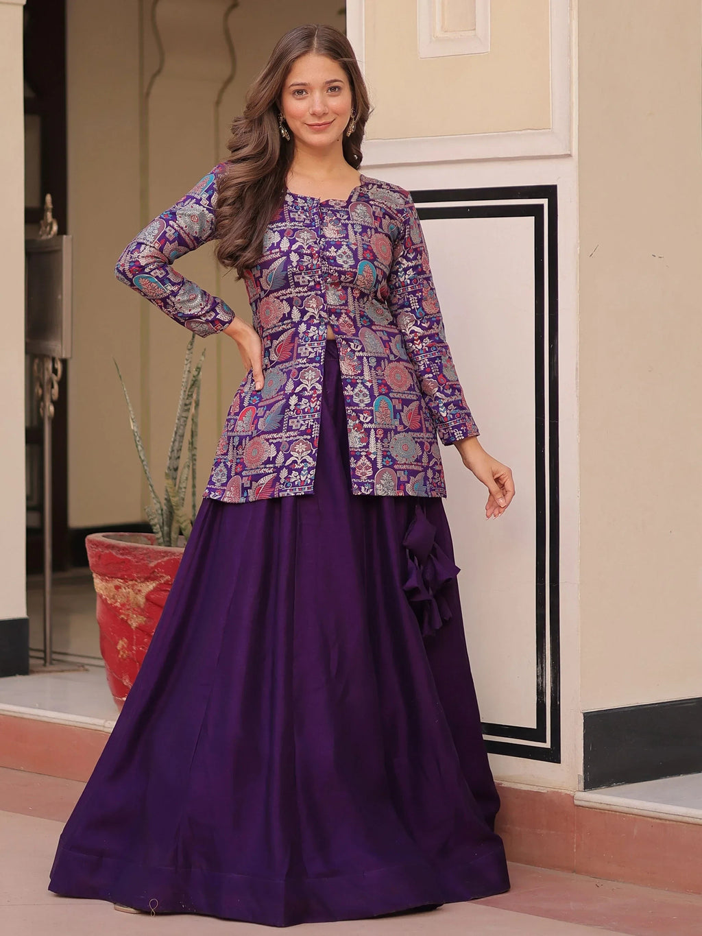 Purple Adorable Silk Zari Weaving Bridesmaids Lehenga With Jacket