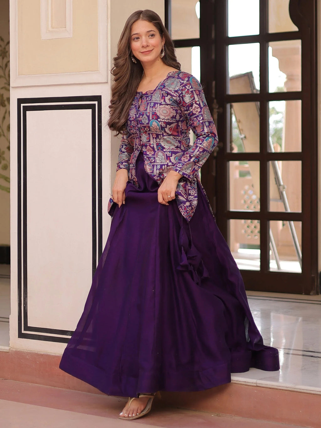 Purple Adorable Silk Zari Weaving Bridesmaids Lehenga With Jacket
