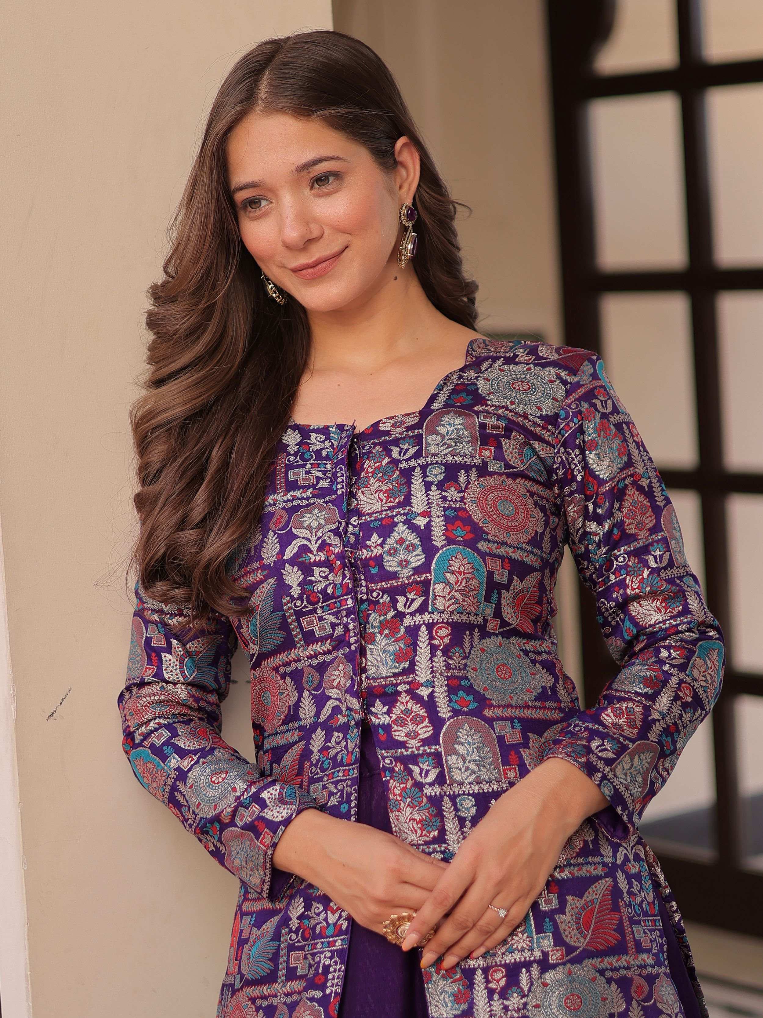 Purple Adorable Silk Zari Weaving Bridesmaids Lehenga With Jacket