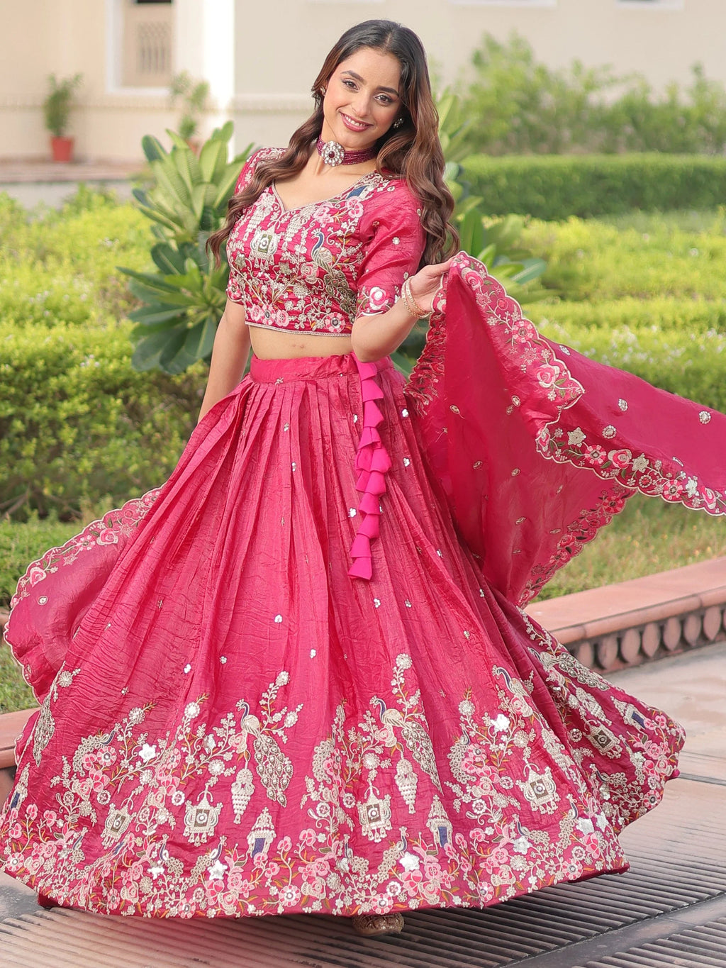 Pink Alluring Codding Work Crushed Evening Wear Lehenga Choli