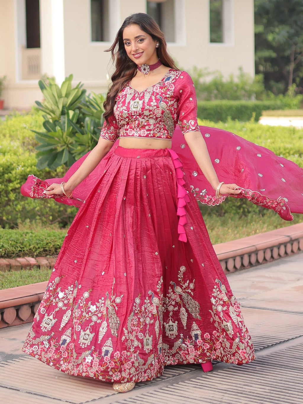 Pink Alluring Codding Work Crushed Evening Wear Lehenga Choli