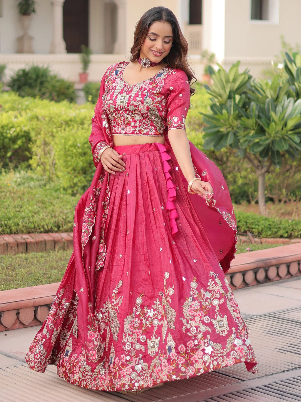 Pink Alluring Codding Work Crushed Evening Wear Lehenga Choli