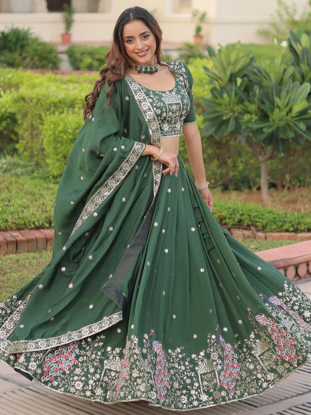 Exclusive Green Zari Work Silk Mehendi Wear Lehenga Choli With Dupatta