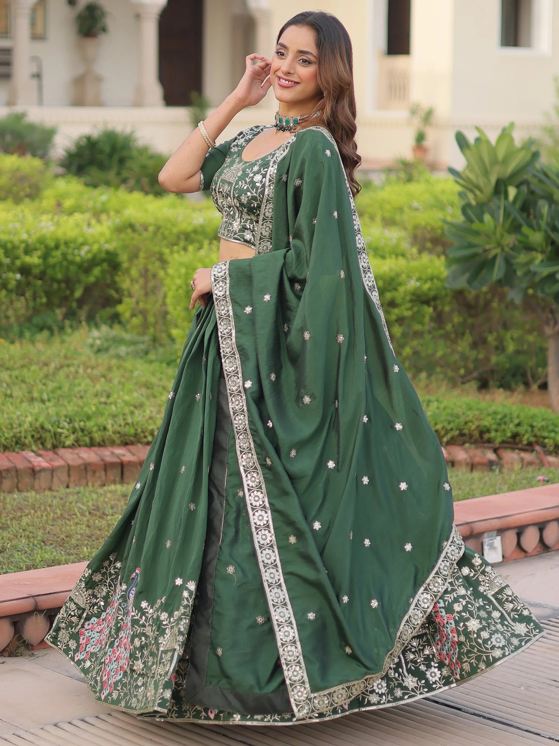 Exclusive Green Zari Work Silk Mehendi Wear Lehenga Choli With Dupatta