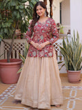 Maroon Great Zari Weaving Festival Wear Lehenga With Peplum Top