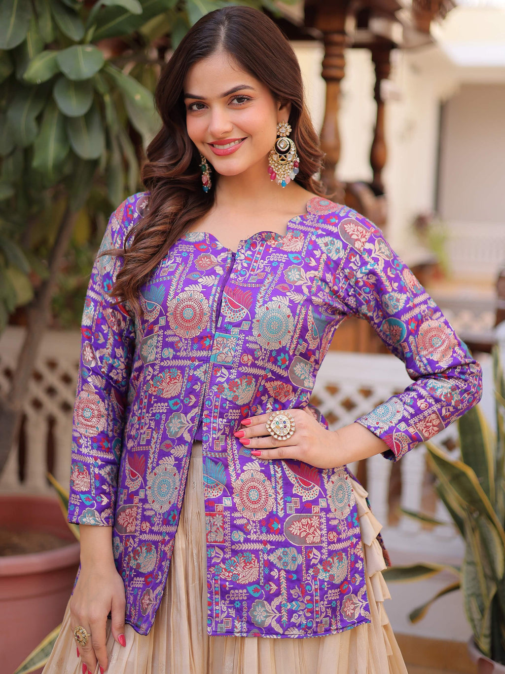Purple Great Zari Weaving Festival Wear Lehenga With Peplum Top