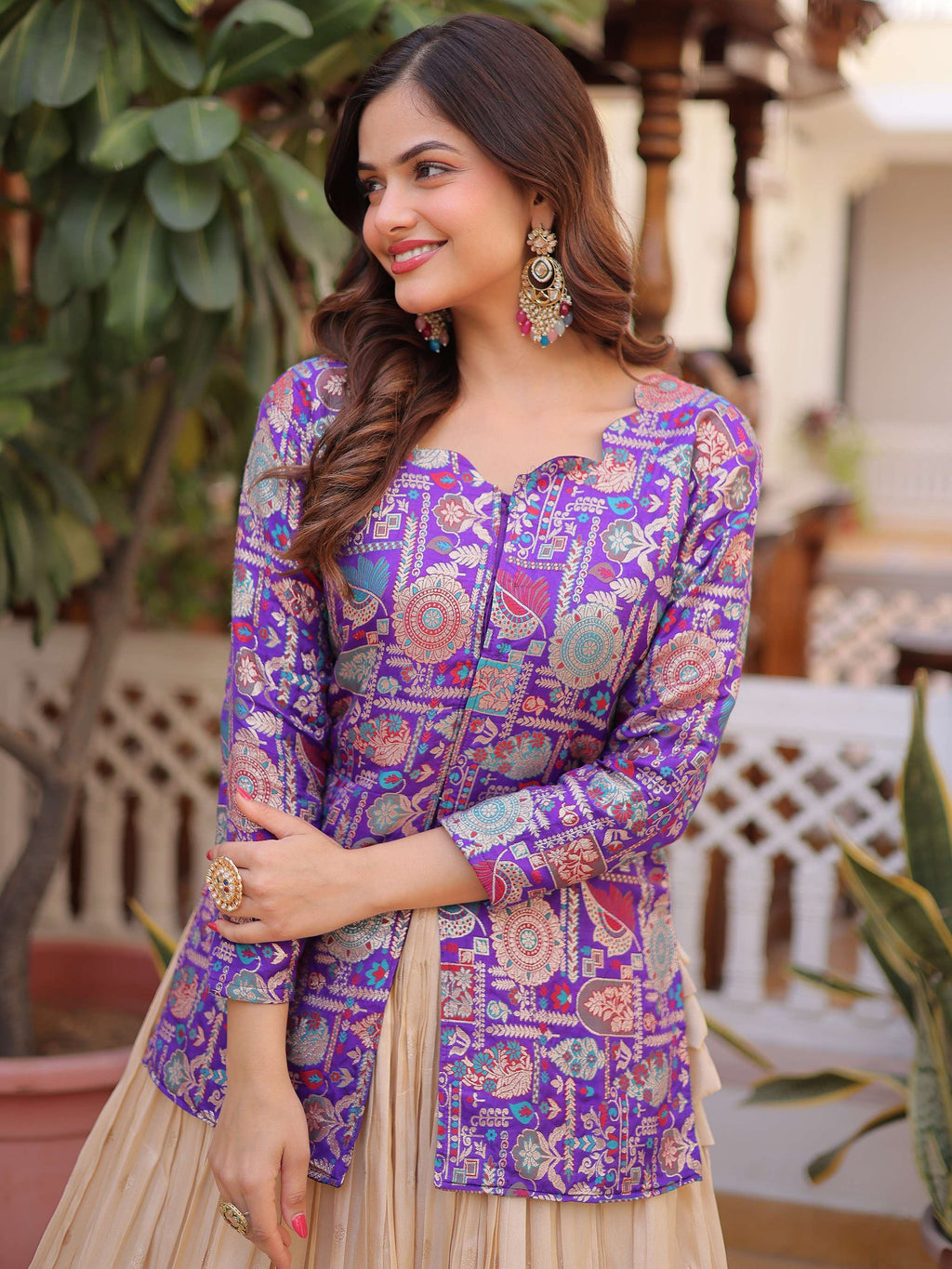 Purple Great Zari Weaving Festival Wear Lehenga With Peplum Top