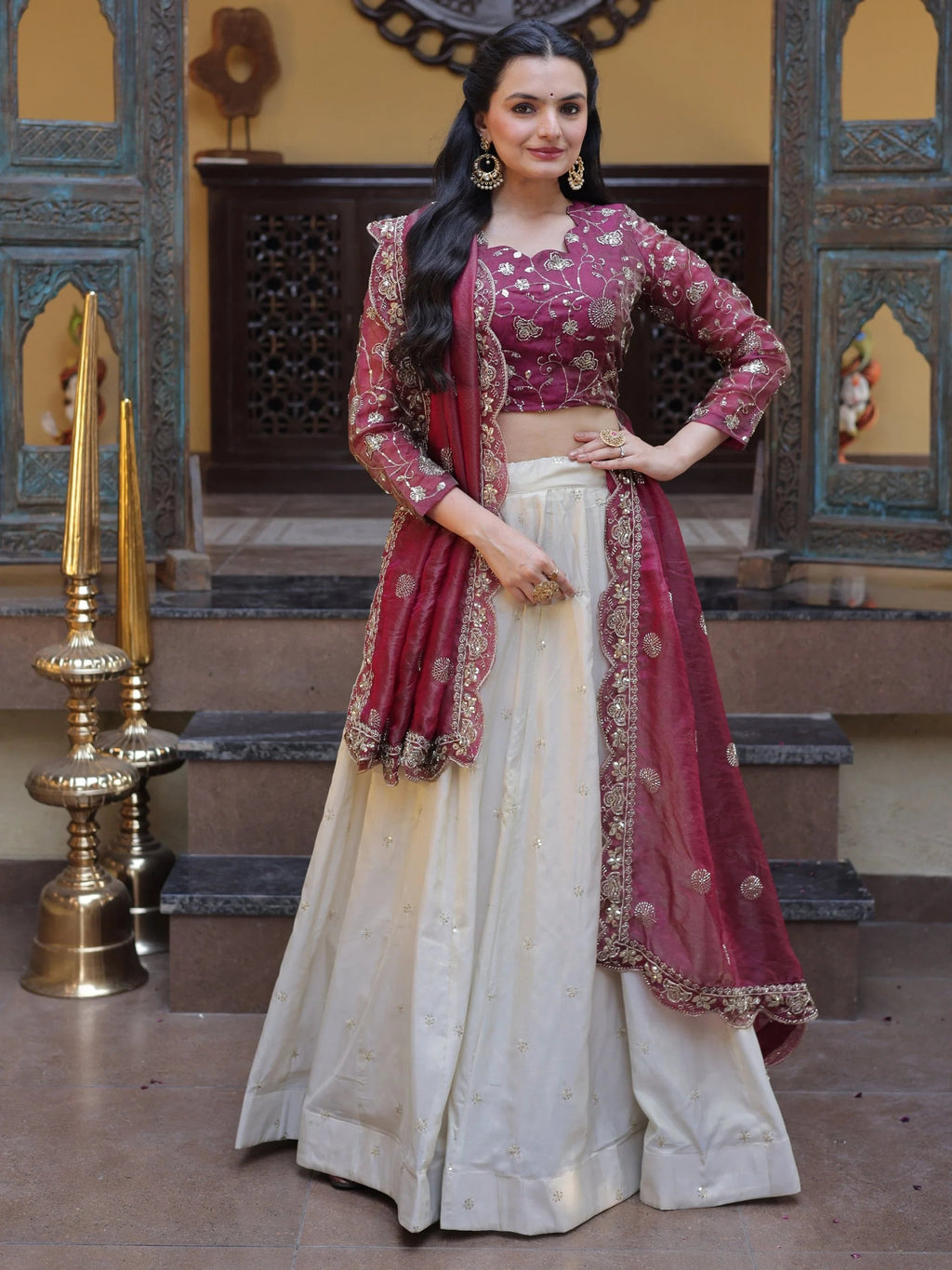 Magenta Sparkling Zari Work Silk Engagement Wear Lehenga Choli