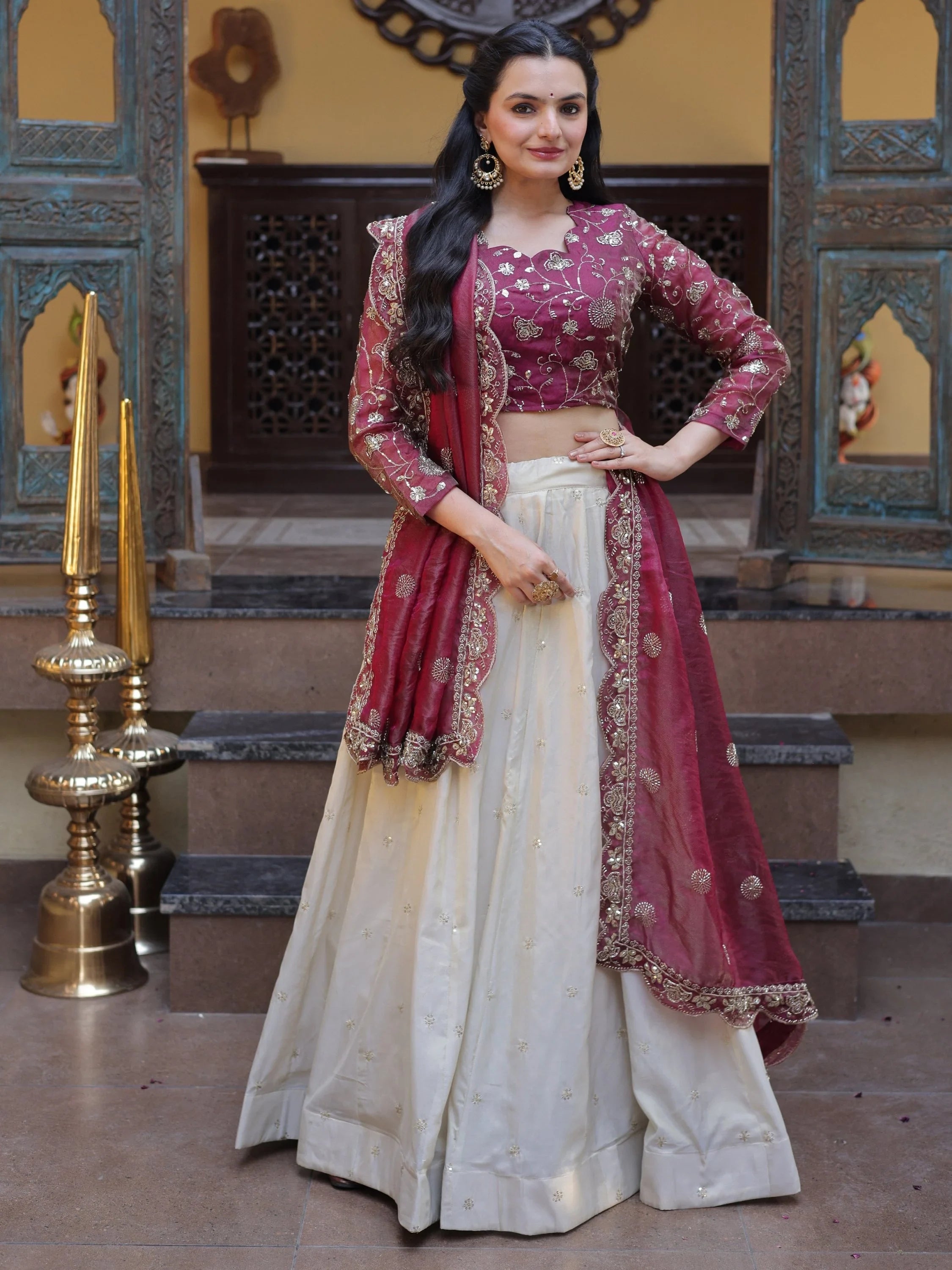 Magenta Sparkling Zari Work Silk Engagement Wear Lehenga Choli