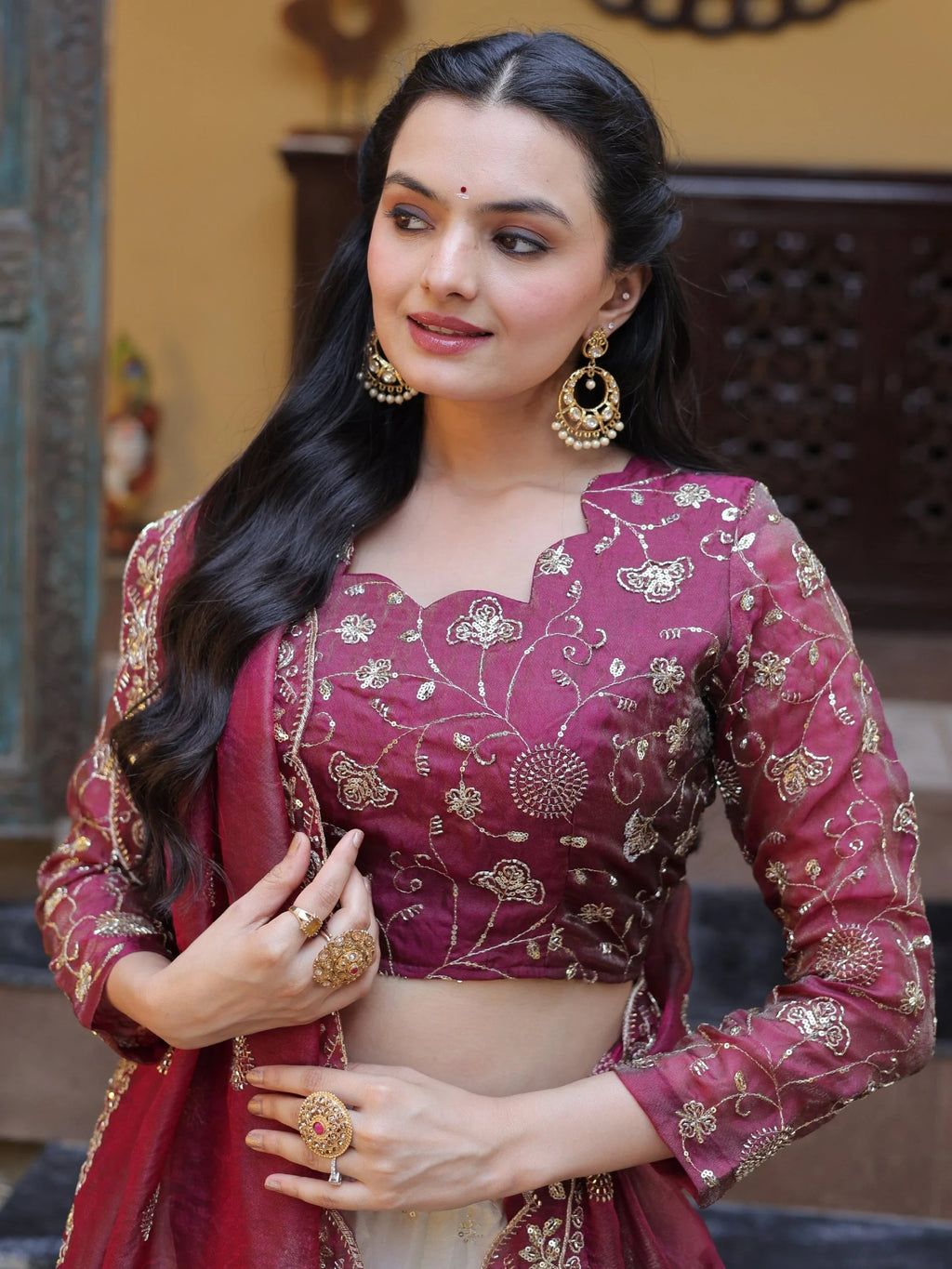 Magenta Sparkling Zari Work Silk Engagement Wear Lehenga Choli
