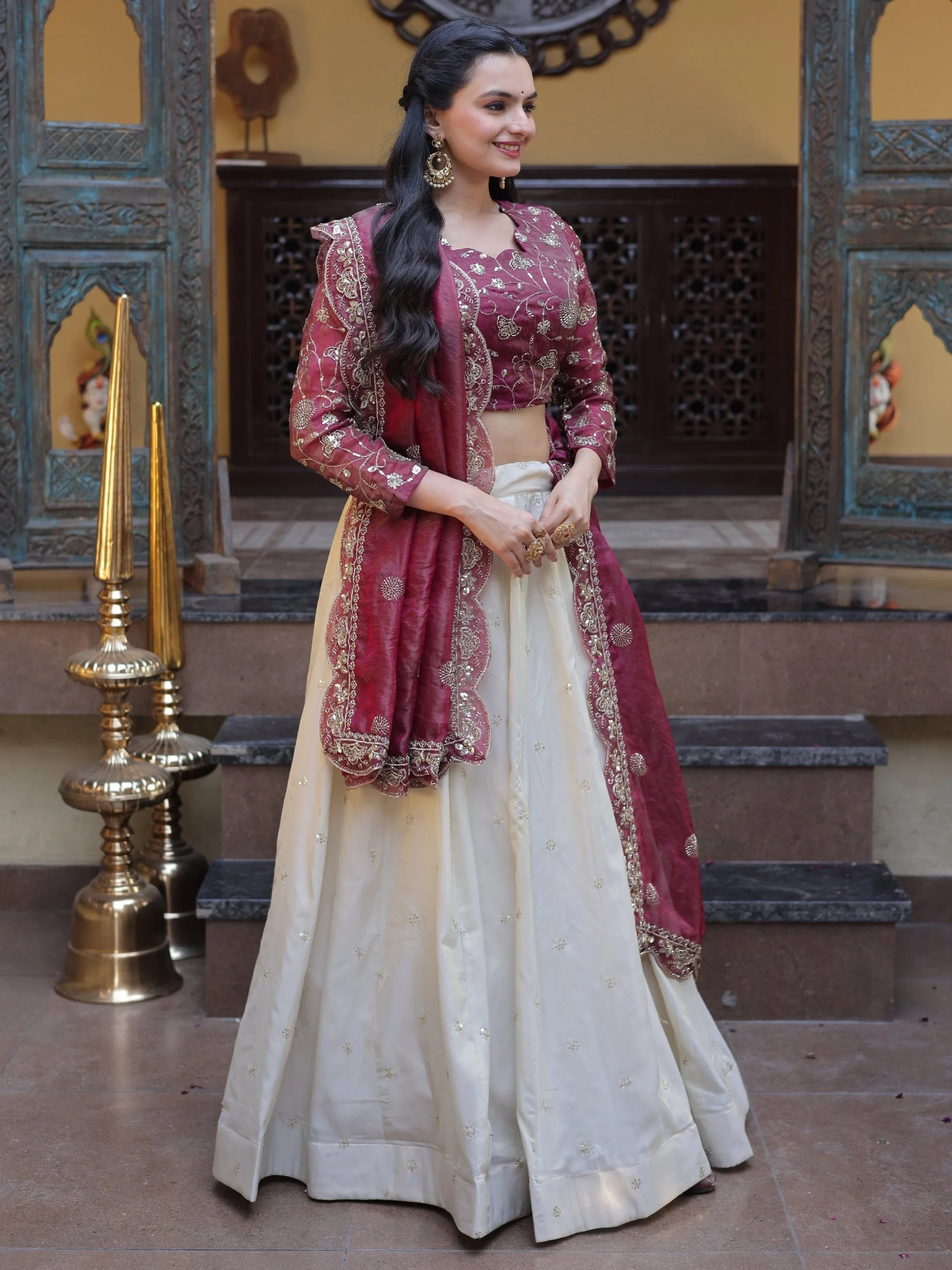 Magenta Sparkling Zari Work Silk Engagement Wear Lehenga Choli