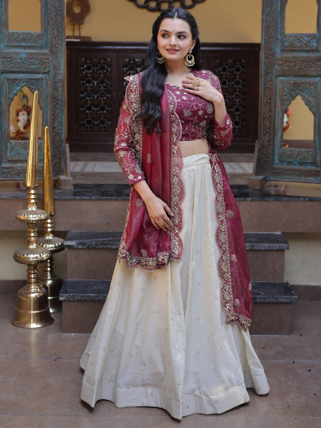 Magenta Sparkling Zari Work Silk Engagement Wear Lehenga Choli