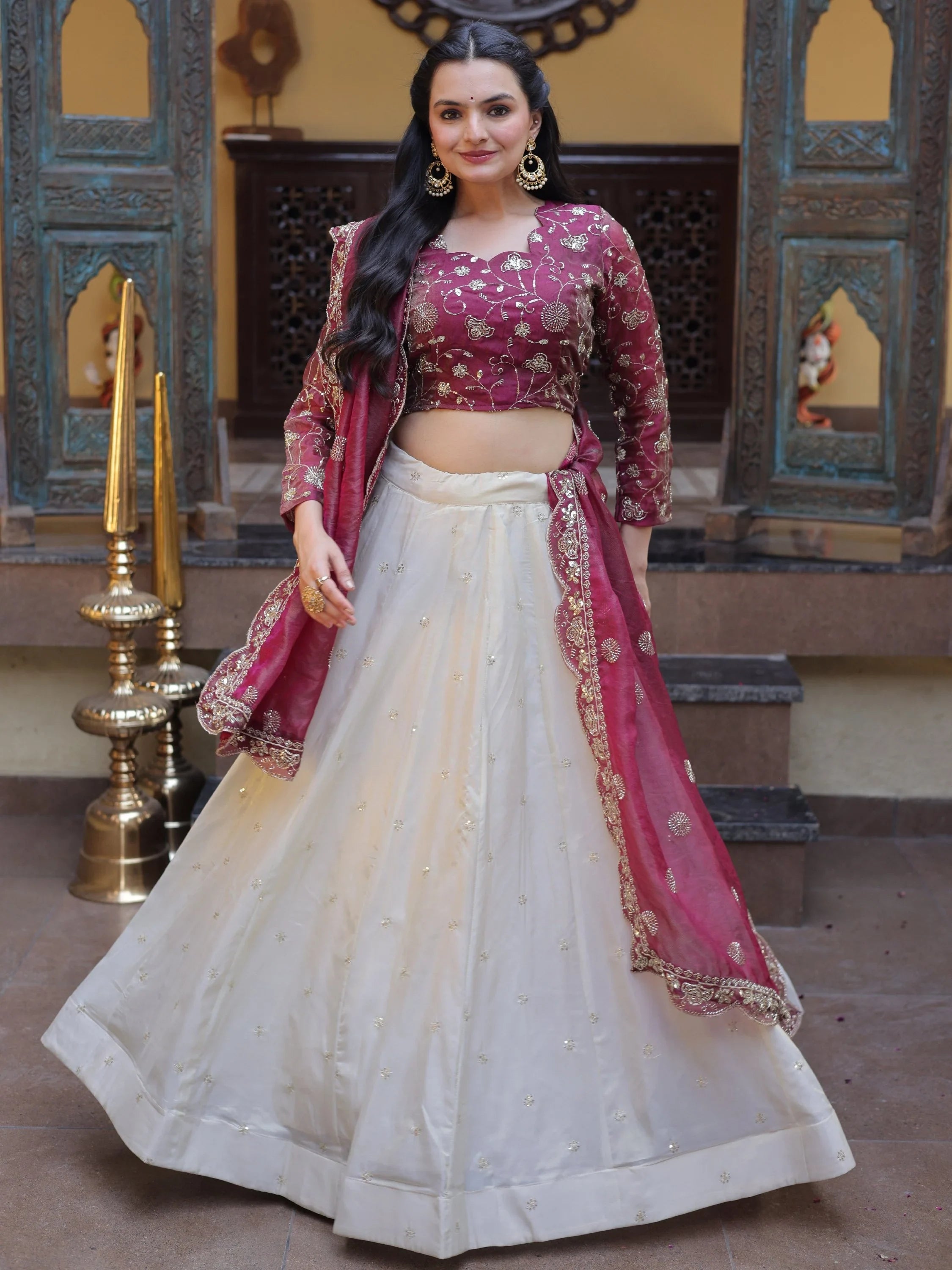 Magenta Sparkling Zari Work Silk Engagement Wear Lehenga Choli