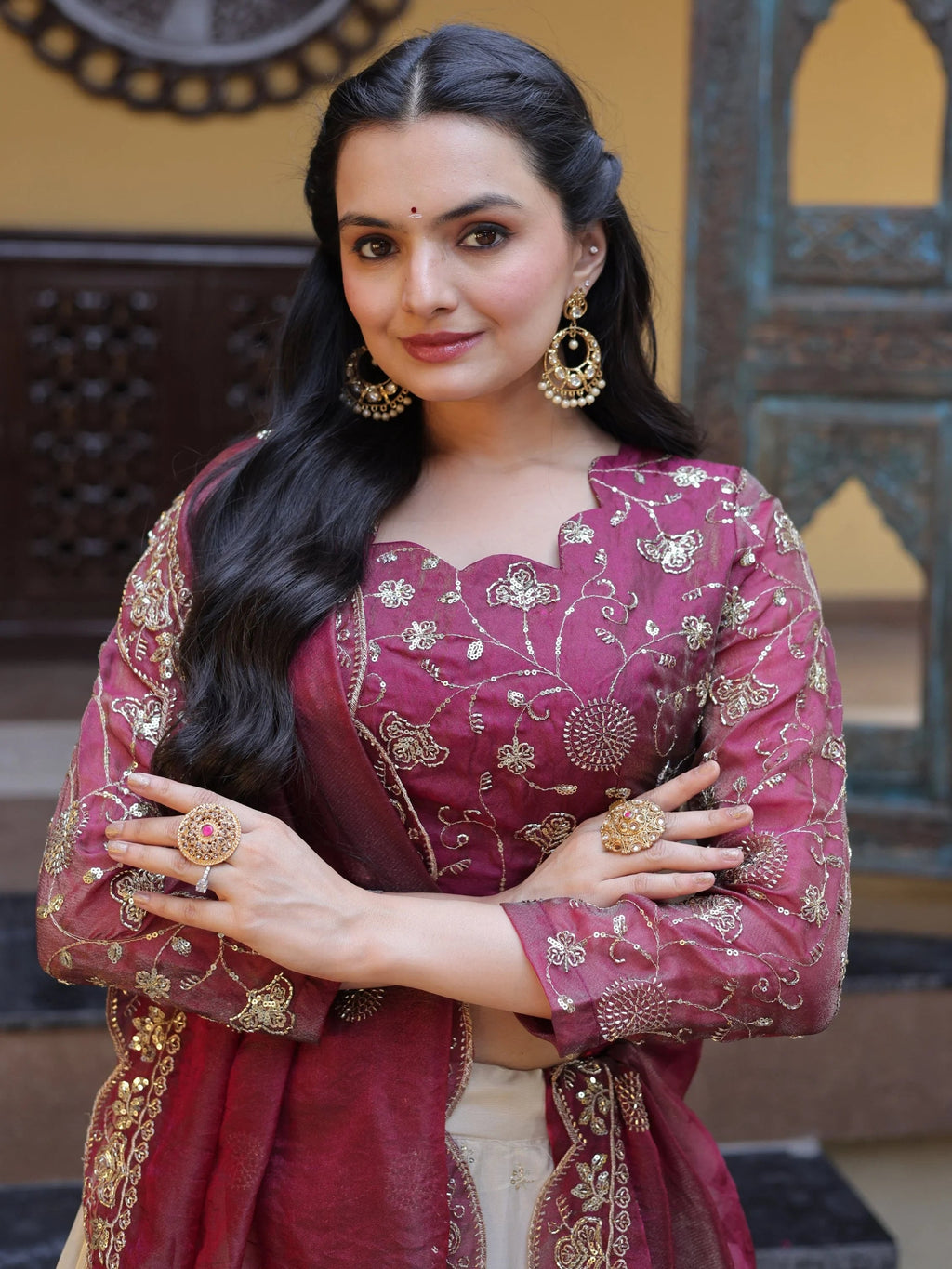 Magenta Sparkling Zari Work Silk Engagement Wear Lehenga Choli