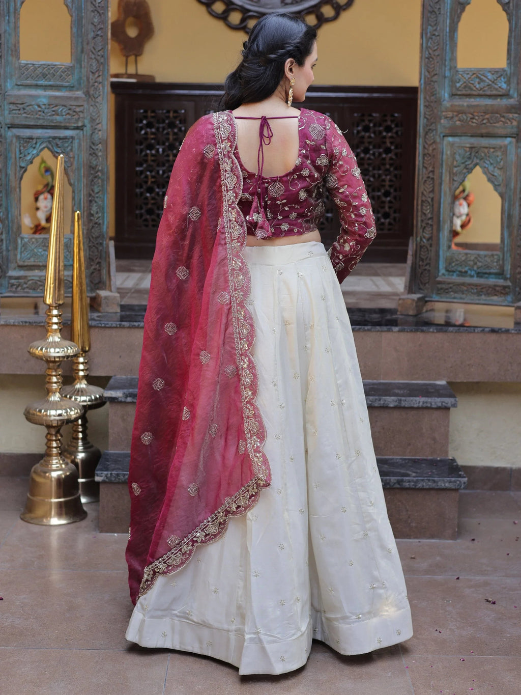 Magenta Sparkling Zari Work Silk Engagement Wear Lehenga Choli
